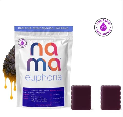nama Euphoria | Black Raspberry Grandaddy Purple | Live Resin Gummies | 100mg THC | 2pk