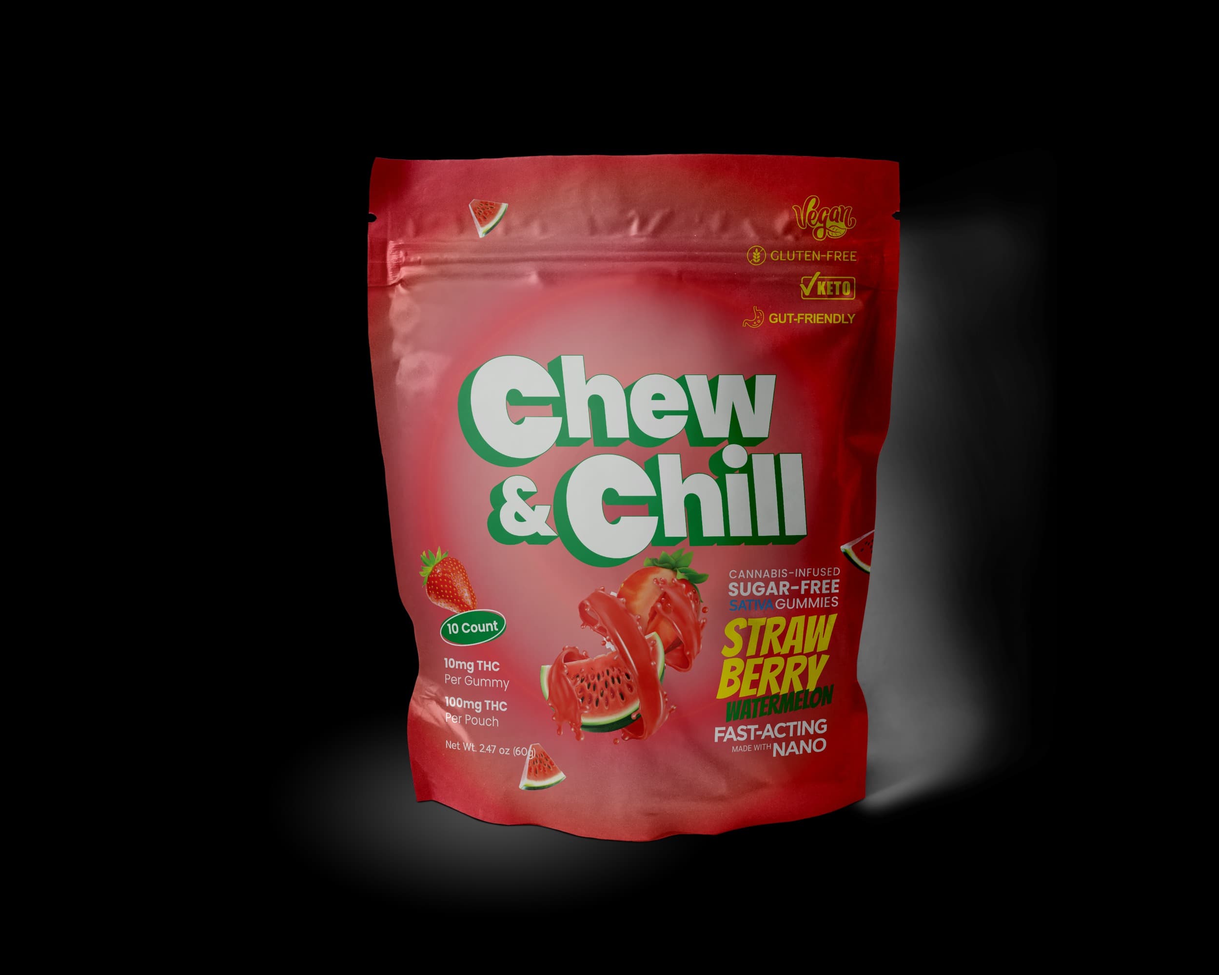 Chew & Chill Strawberry Watermelon 2:1 (THC:CBG) (S) Gummies | 10 Pack (100mg)