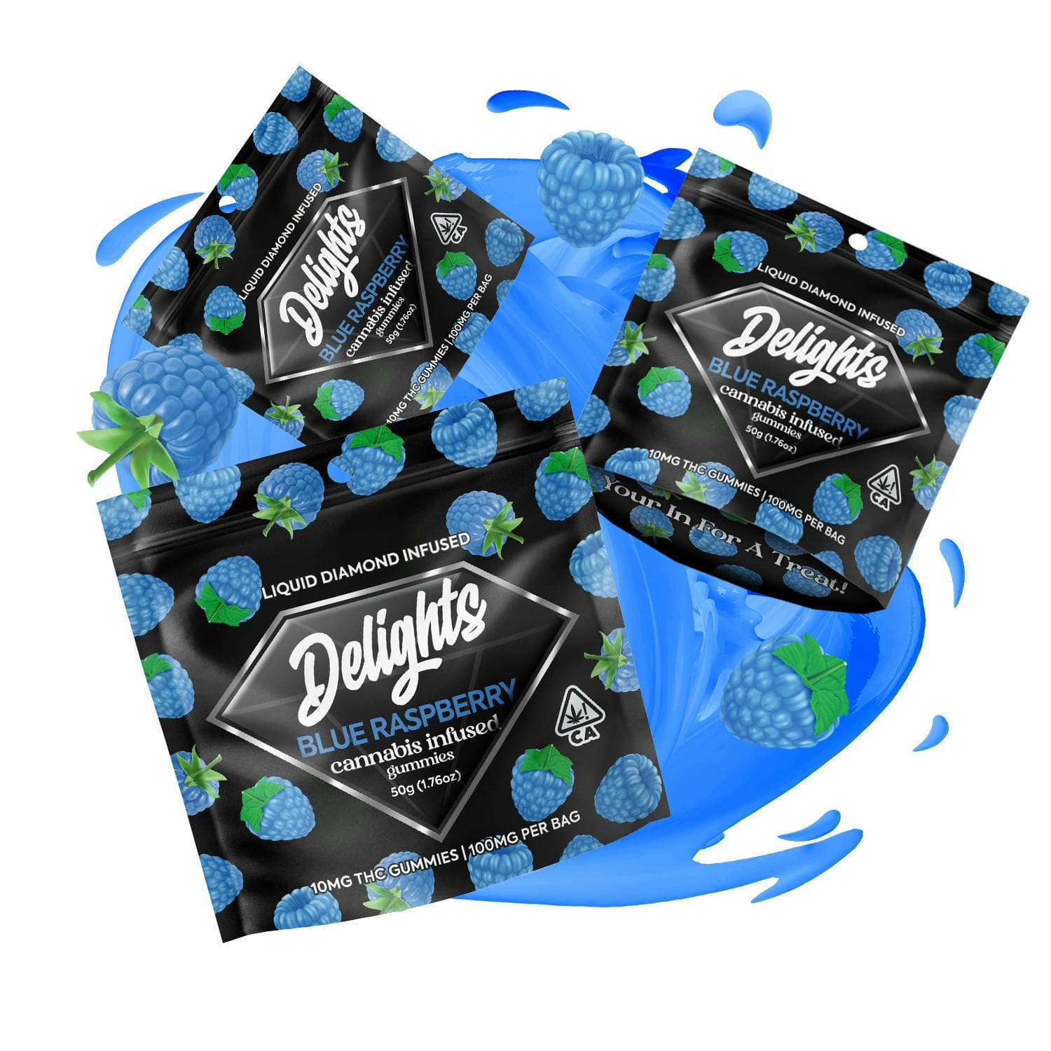 Delights BLUE RASPBERRY LIQUID DIAMOND GUMMIES 1OOMG - DELIGHTS