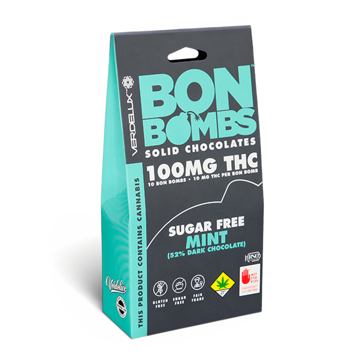 Verdelux Chocolate BON BOMBS Mint Sugar Free (DOHC) Edibles - 10pk 100mg THC