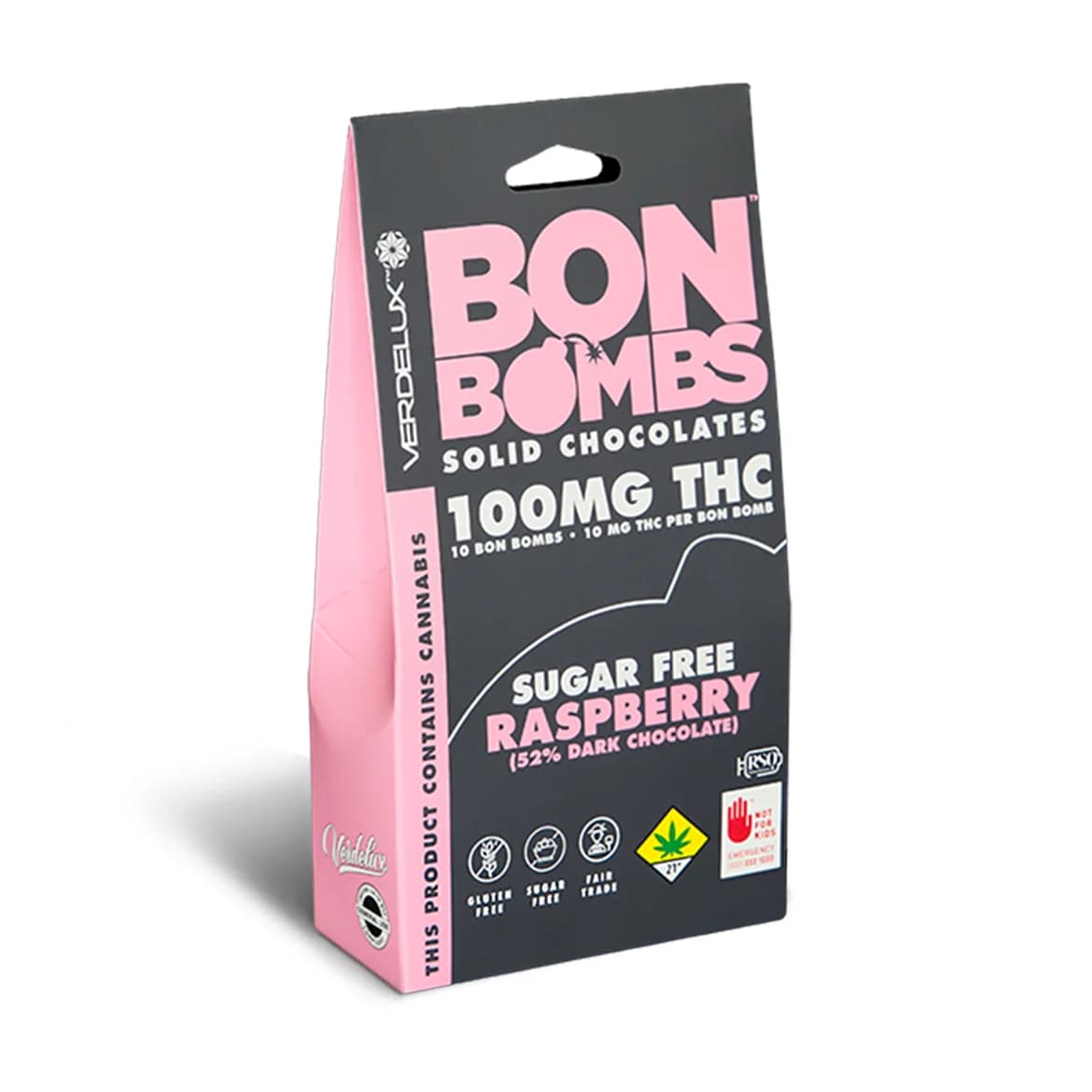 Verdelux Chocolate BON BOMBS Sugar Free Raspberry (DOHC) Edibles - 10pk 100mg THC