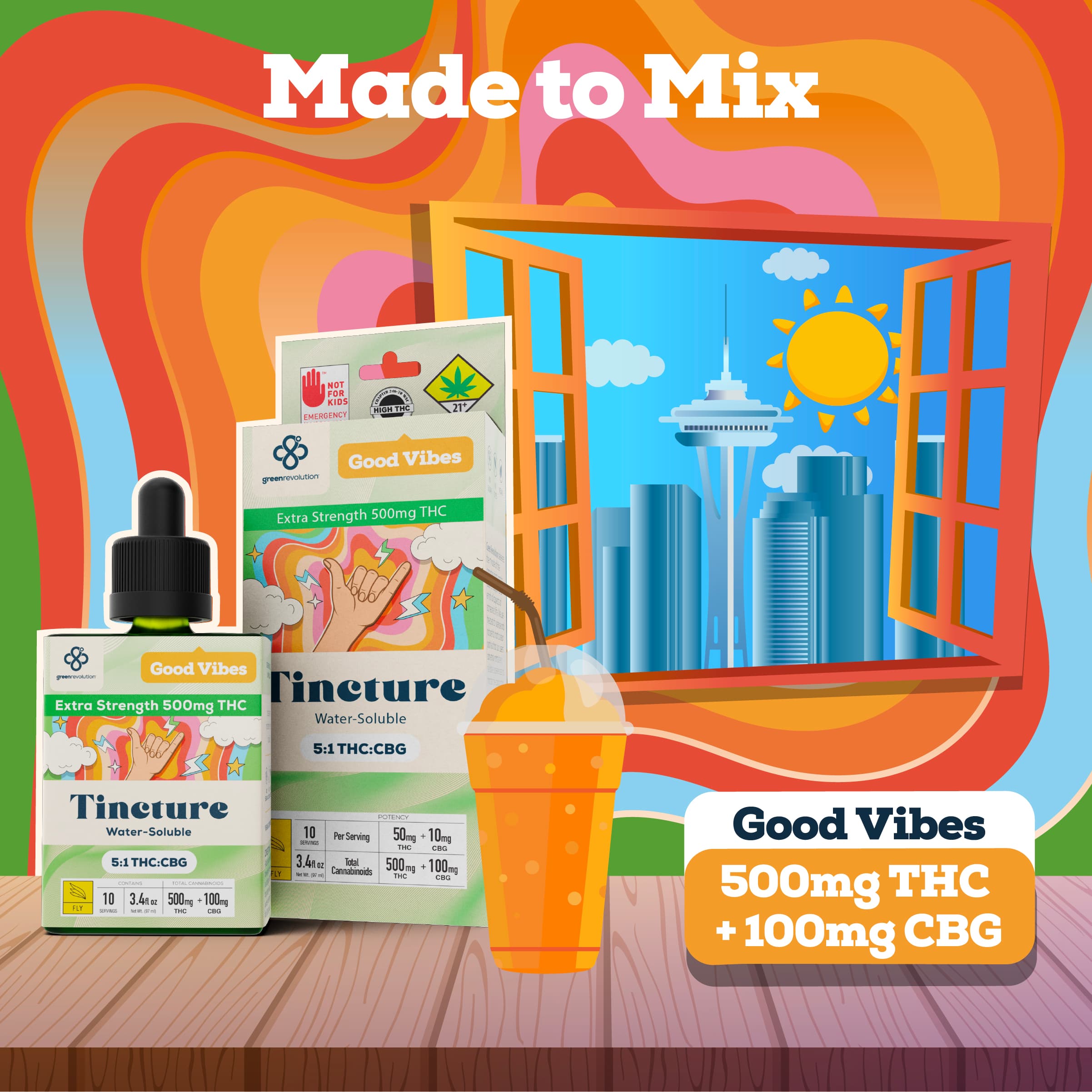 Green Revolution Good Vibes 5:1 [3.4oz] (500mg THC/100mg CBG)