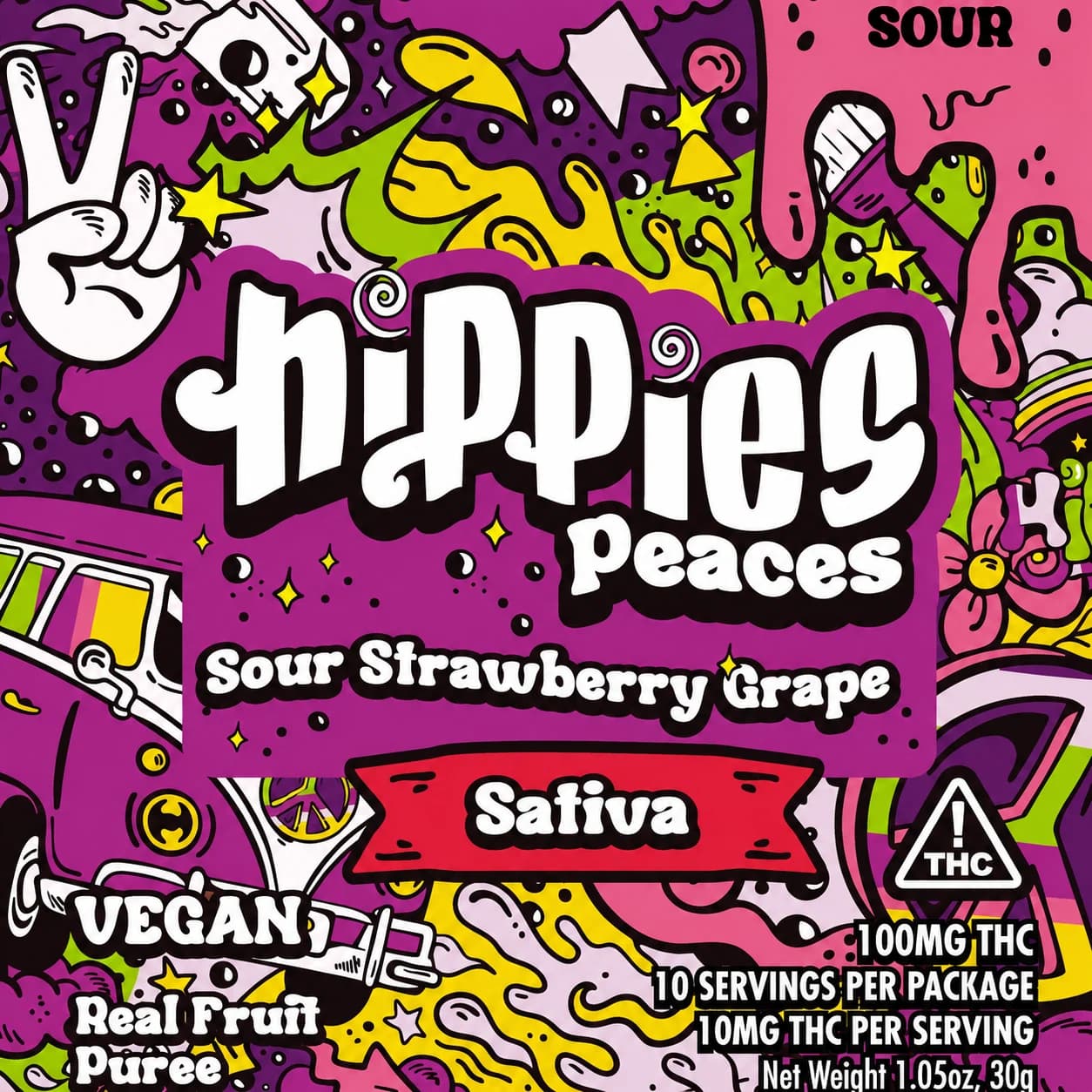 Hippies Sour Strawberry Grape [10pk] (100mg)