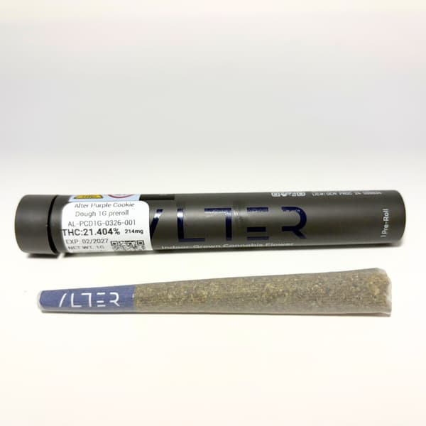 Alter Purple Cookie Dough - 21.40% THC | 1G Indoor Grown (Pre-Roll) | ALTER - C4 Front