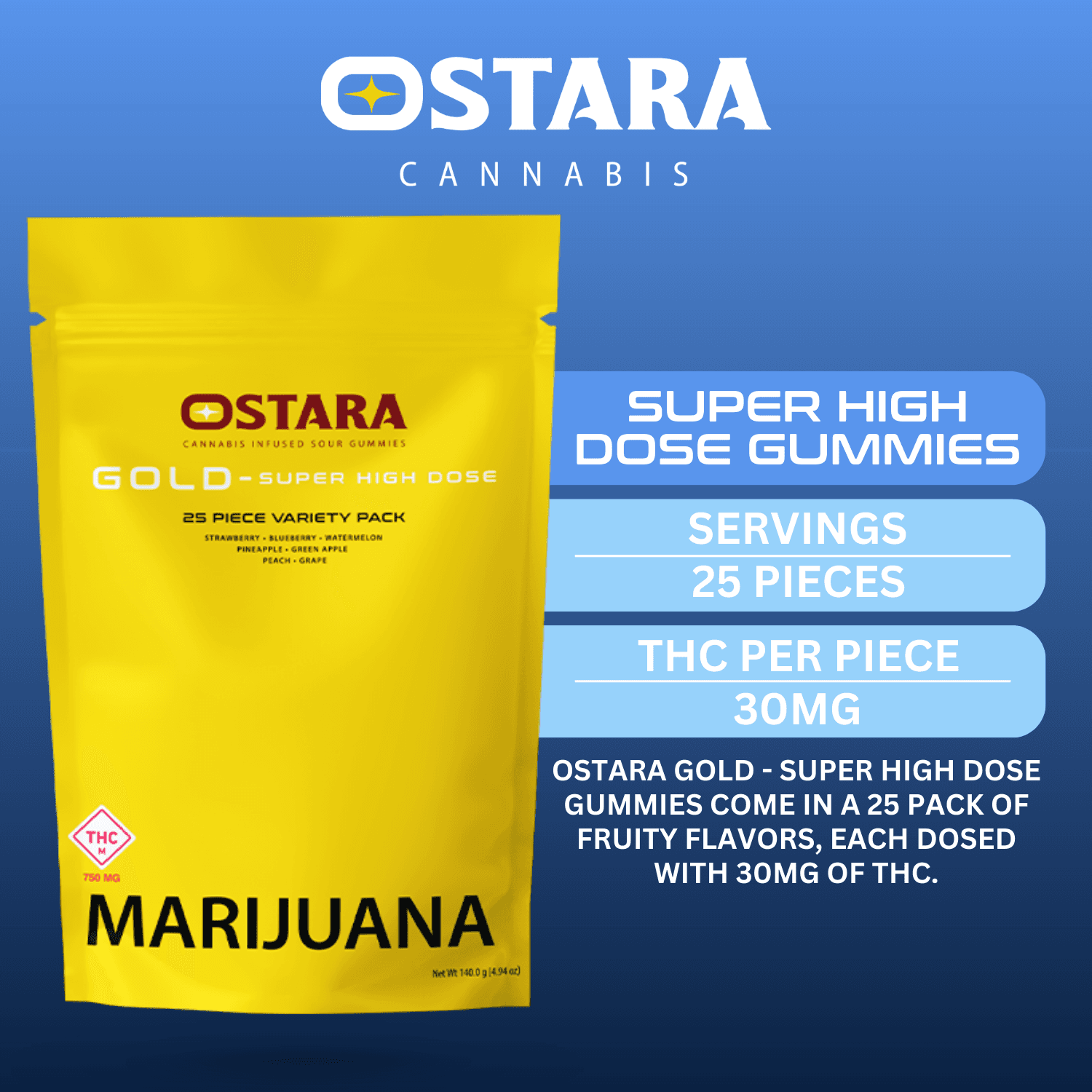 Ostara Gold Super High Dose | Sour Variety Pack Gummies | 750mg (25pcs)