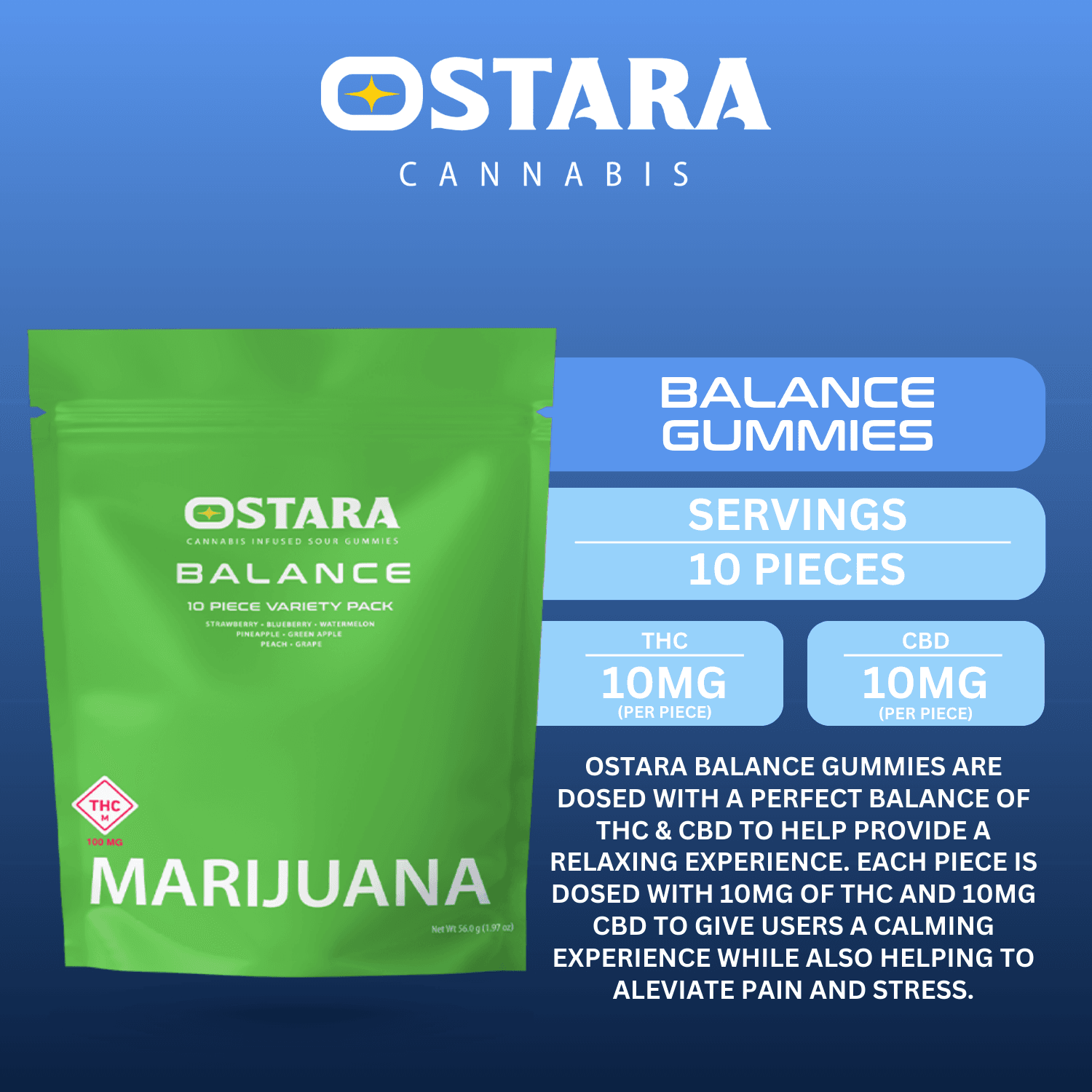 Ostara Cannabis 1:1 Balance Gummies [10pk] (100mg CBD/100mg THC)