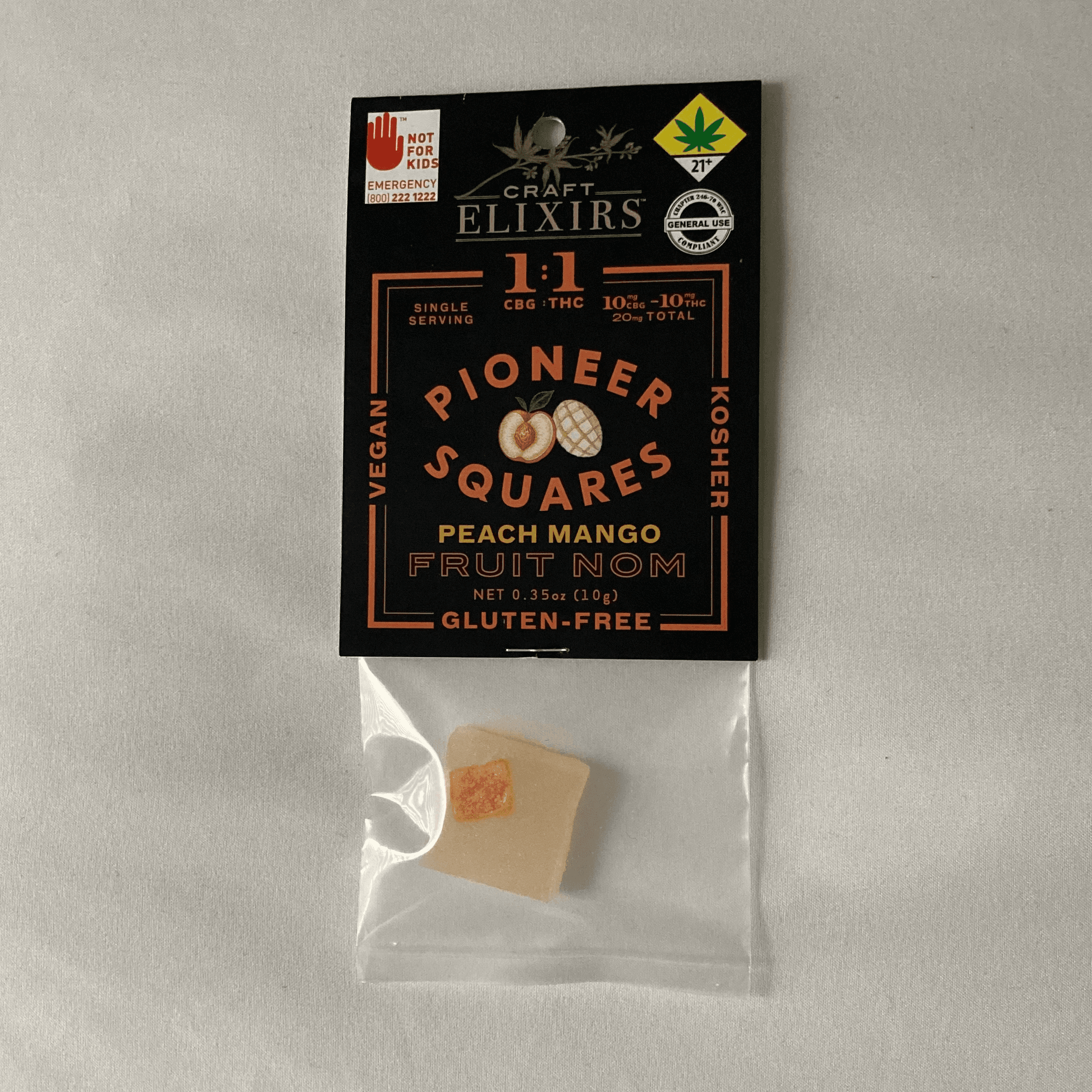 Pioneer Squares 1:1 Gummies Peach Mango [Single] (10mg THC/10mg CBG)