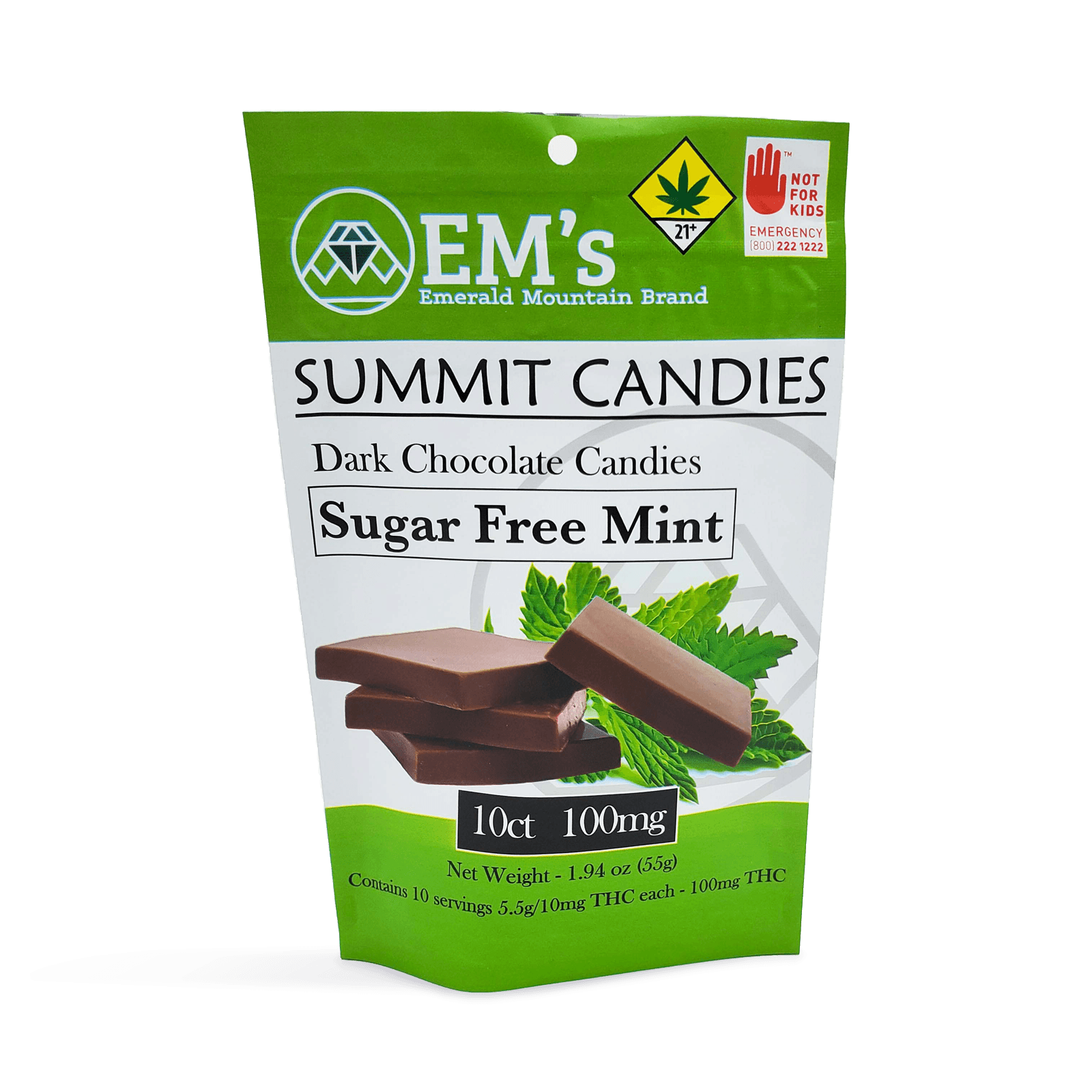 Emerald Mountain Dark Chocolate Sugar Free Mint Candies 10-pack