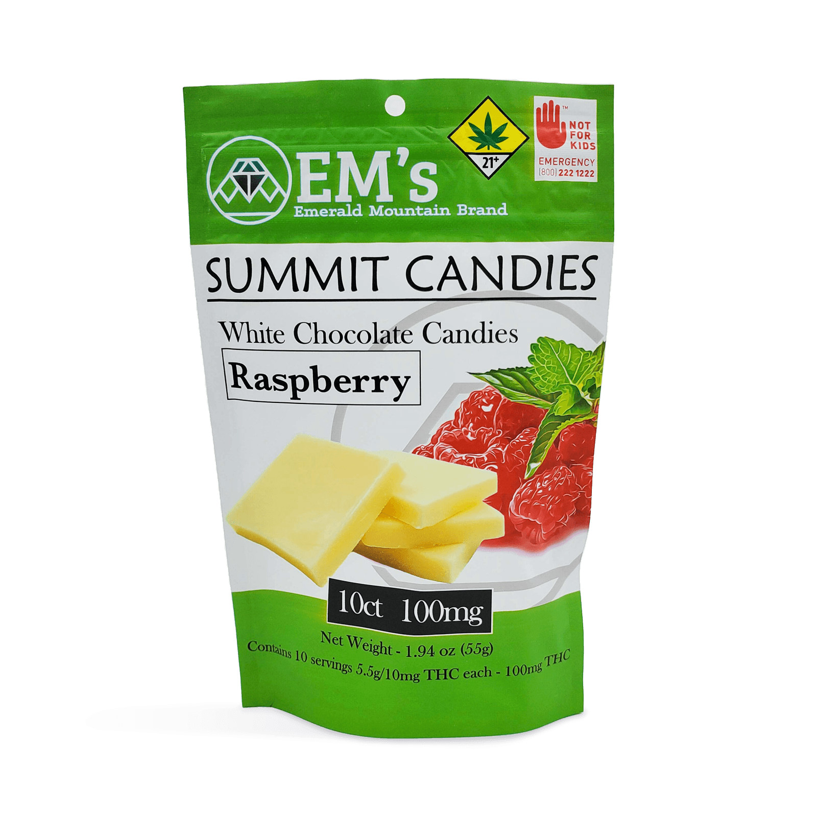 Emerald Mountain EMERALD MOUNTAIN EDIBLE WHITE CHOCOLATE RASPBERRY 100MG