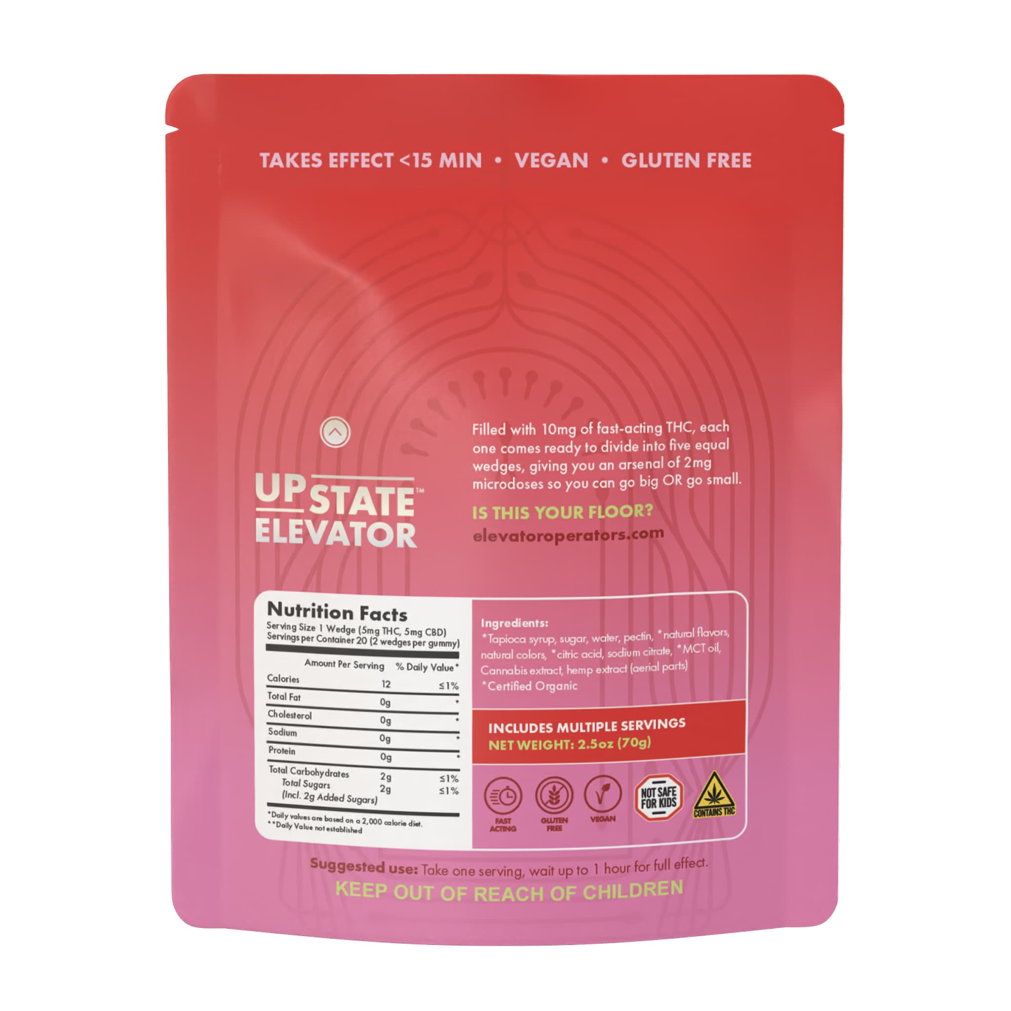 Upstate Elevator 10mg THC + CBD Gummy, Sour Cherry - Upstate Elevator