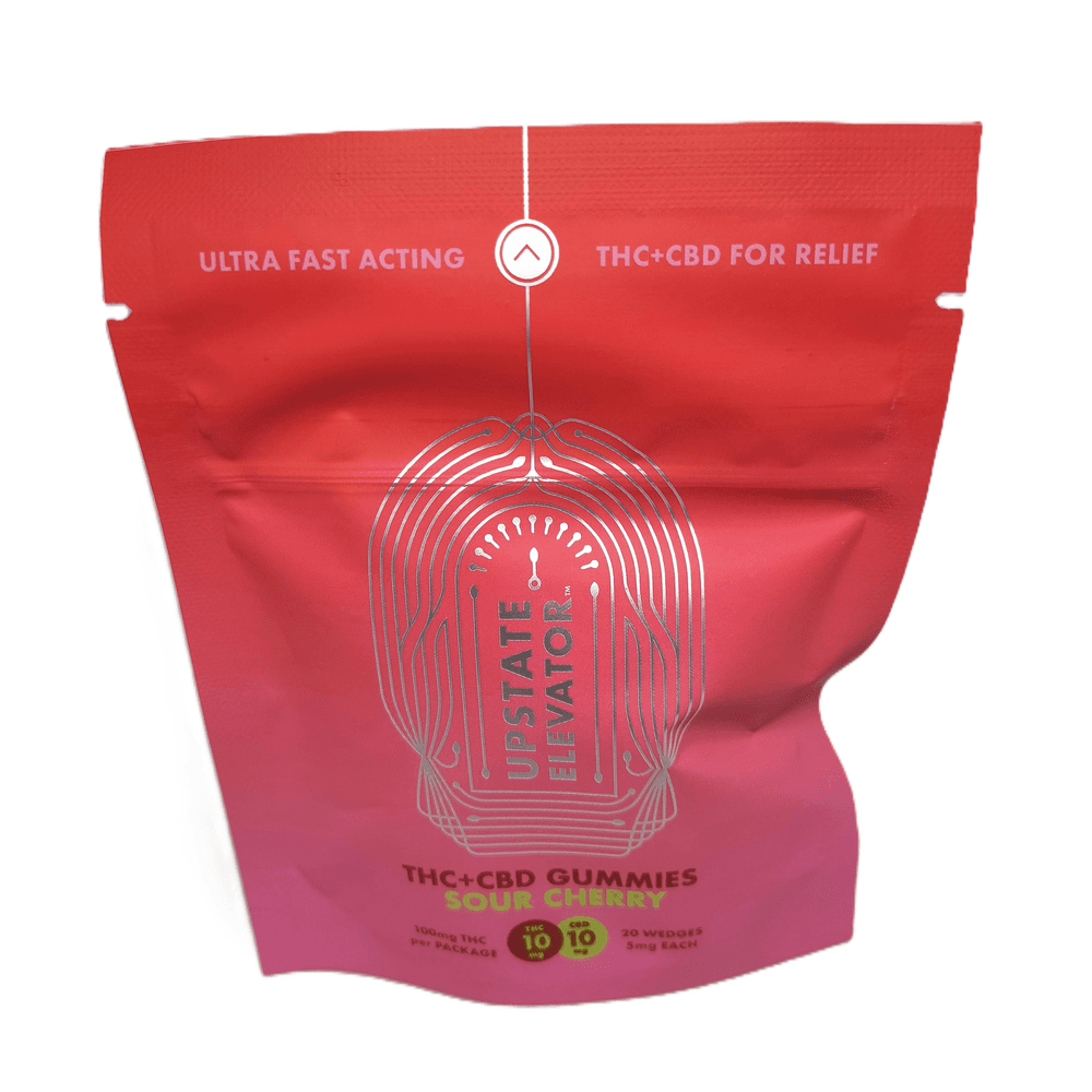Upstate Elevator Sour Cherry Fast-Acting Gummies | 100mg CBD + 100mg THC | Upstate Elevator Operators
