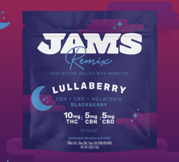 JAMS JAMS Fast Acting Jellies 100mg Remix: Lullaberry 2:1:1 THC:CBN:CBD 10pc