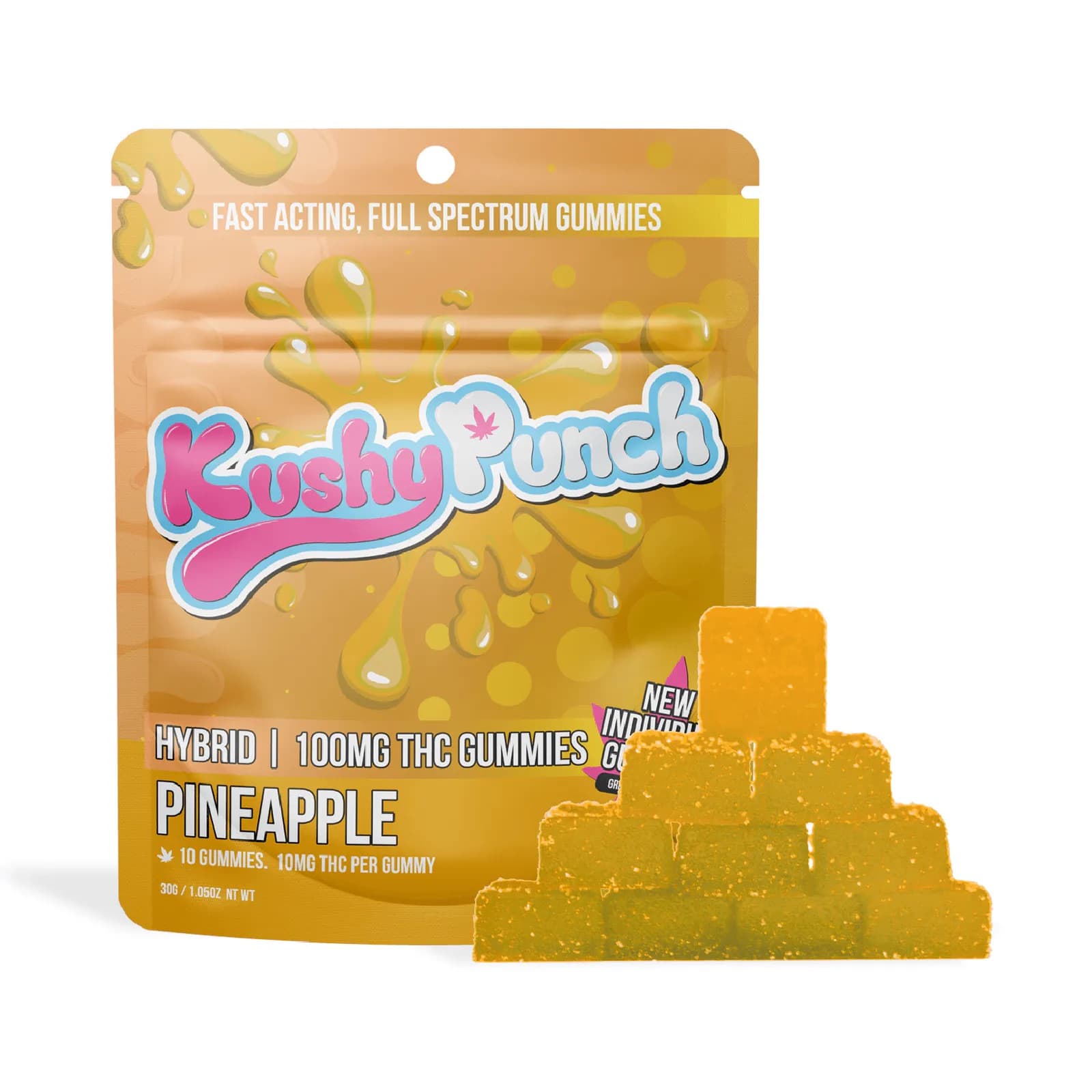 Kushy Punch KUSHY PUNCH Gummies 100mg Fast Acting: Pineapple 10pc