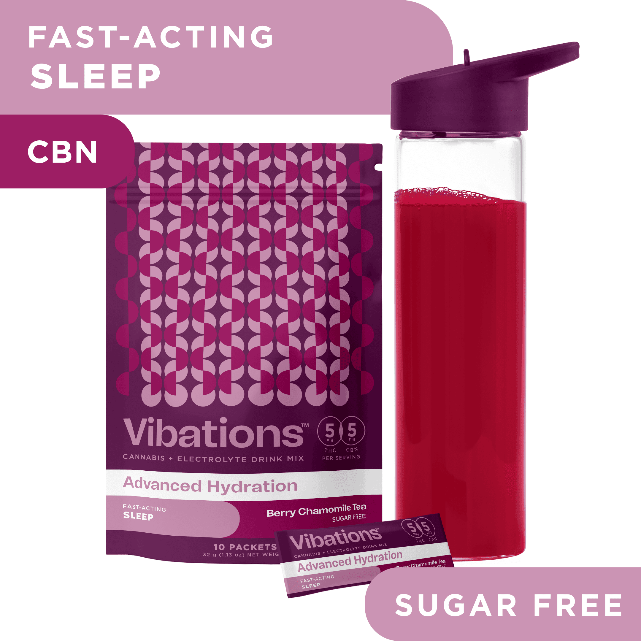 Vibations VIBATIONS Drink Mix 100mg: Berry Chamomile 2:1 CBN 10pc
