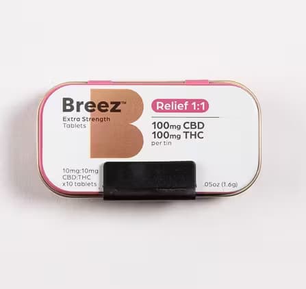 BREEZ BREEZ Extra Strength Tab 100mg: Relief 1:1 THC:CBD 10pc