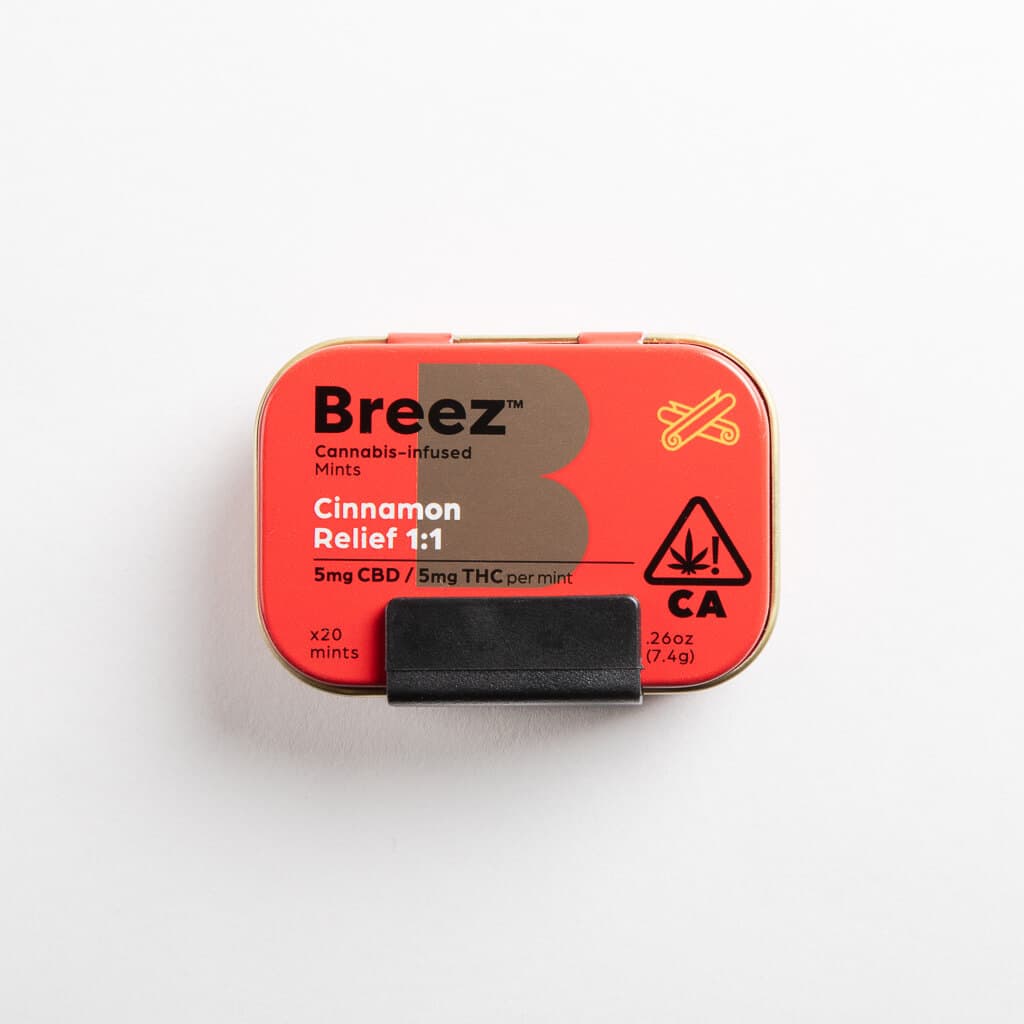 BREEZ BREEZ Mints 100mg: Cinnamon Relief 1:1 THC:CBD 20pc