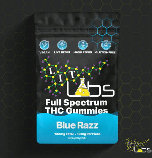 Lit Labs Blue Razz - Hash & Rosin Infused - Full Spectrum Gummies - 100mg (10pk)