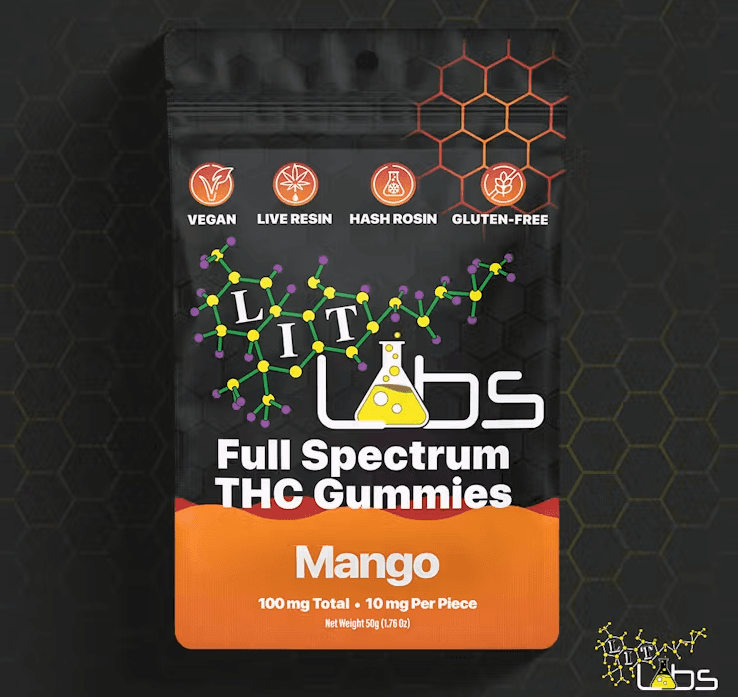 Lit Labs Mango - Hash & Rosin Infused - Full Spectrum Gummies - 100mg (10pk)