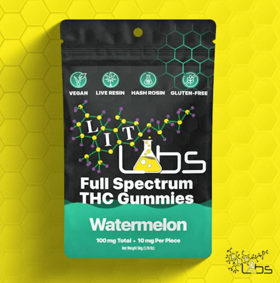 Lit Labs Watermelon - Hash & Rosin Infused - Full Spectrum Gummies - 100mg (10pk)