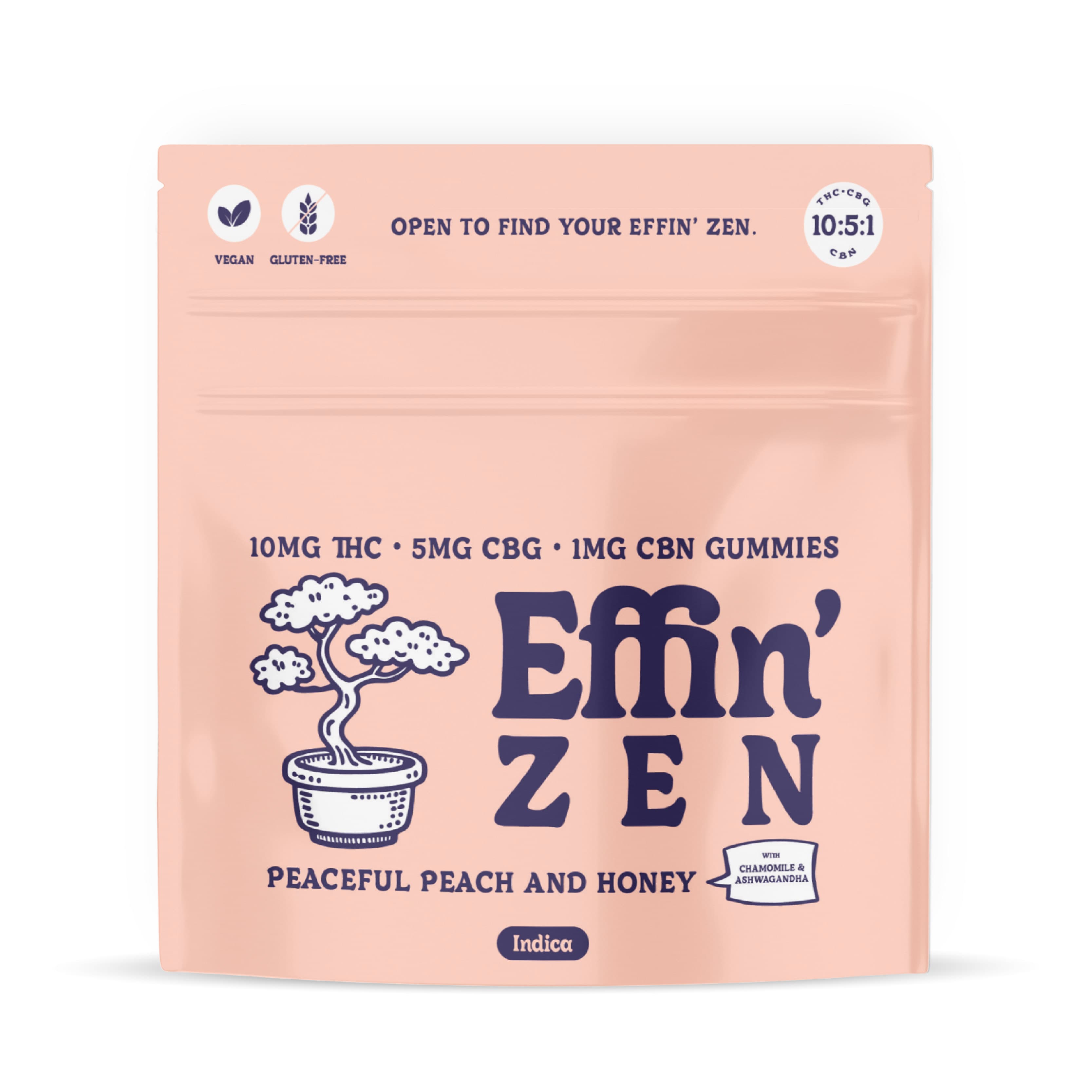 Effin' Zen Peaceful Peach & Honey 10:5:1 THC:CBG:CBN Gummies - 10 Pack