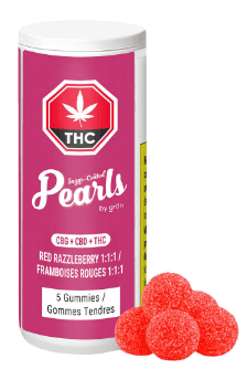 PEARLS Pearls Red Razzleberry 1:1:1 CBG CBD THC Soft Chews 5pk