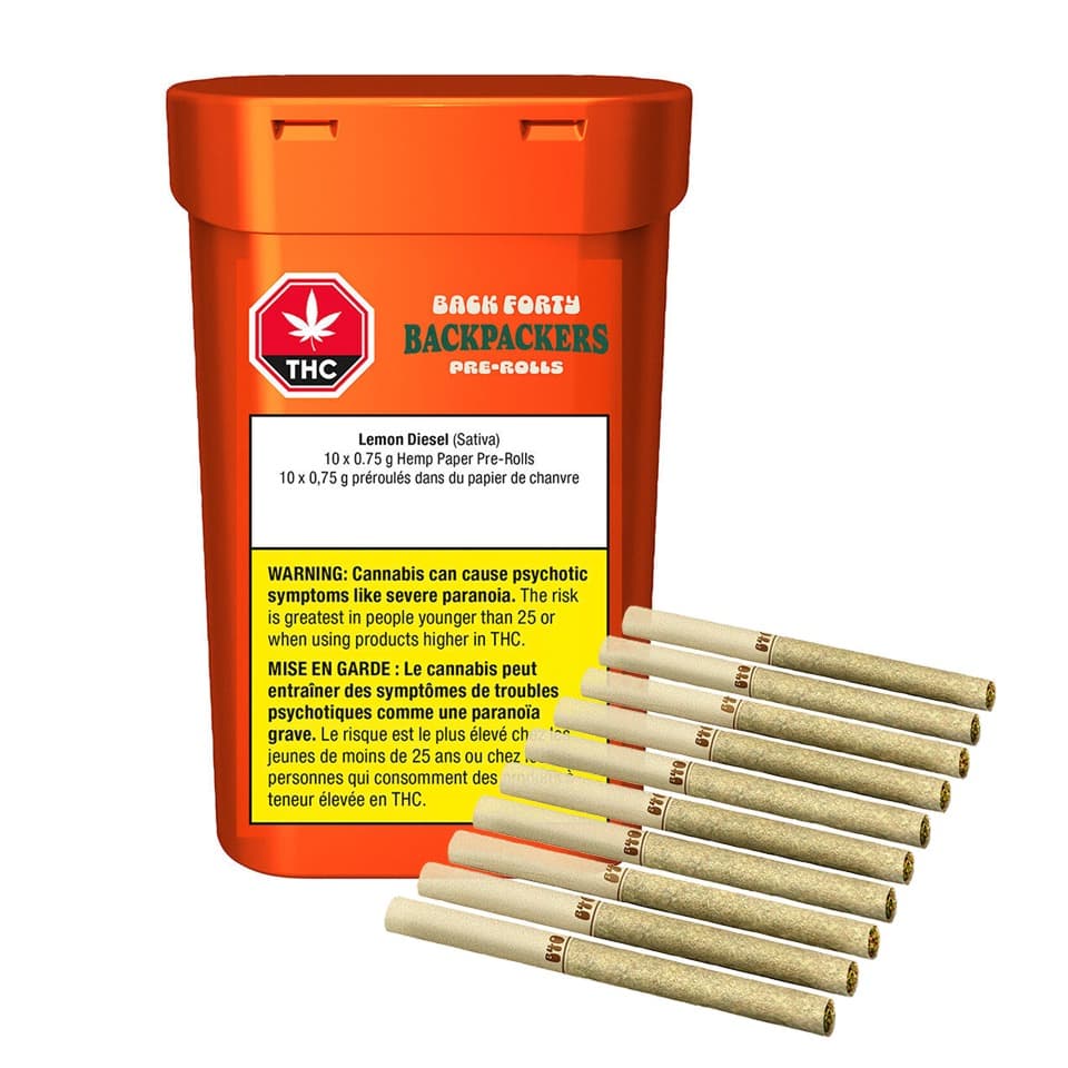 Back Forty Back Forty Backpackers Lemon Diesel Prerolls 10x0.75g