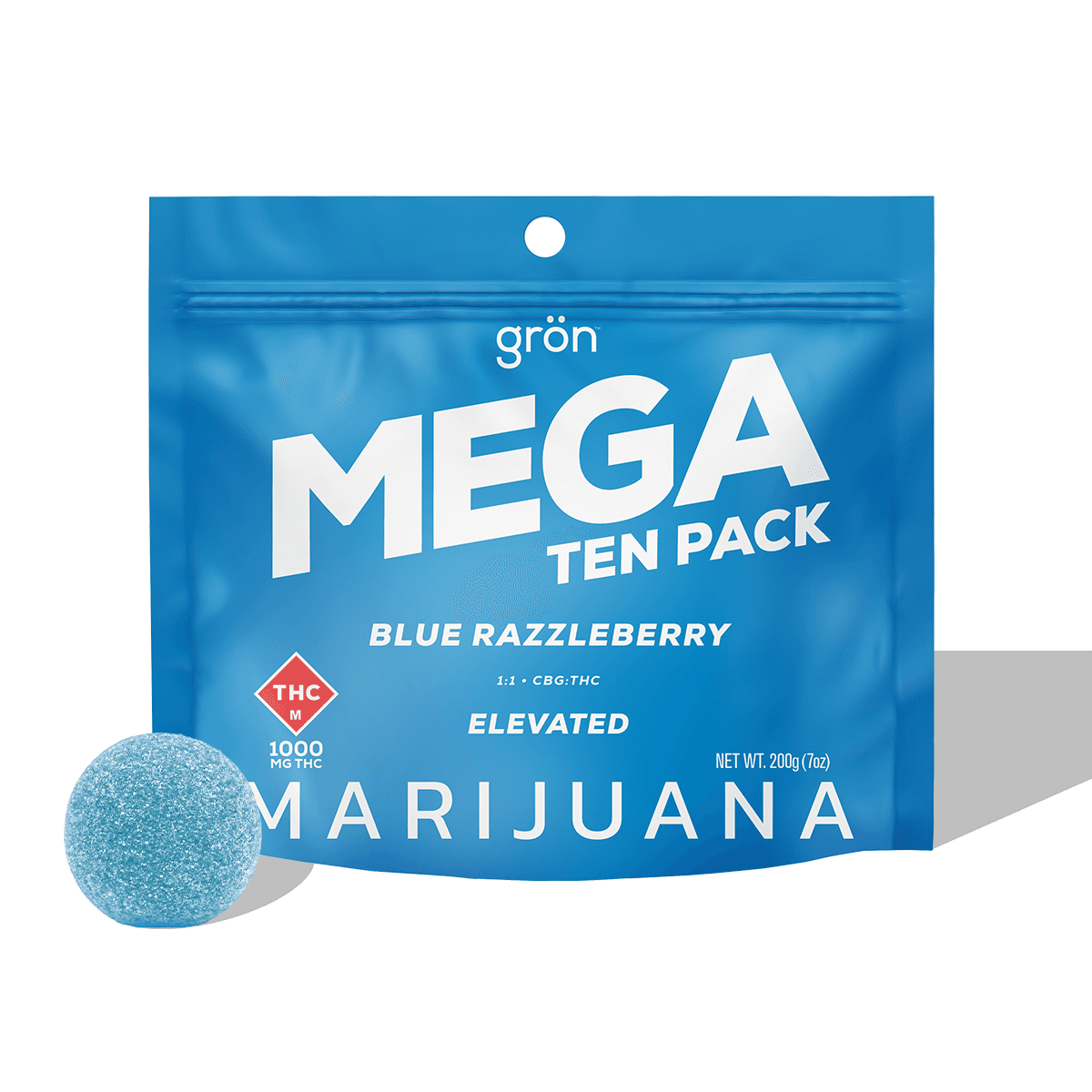 Grön Gron: Gummies | Blue Razzleberry 1:1 | Mega | 1000mg THC : 1000mg CBG | 10pk