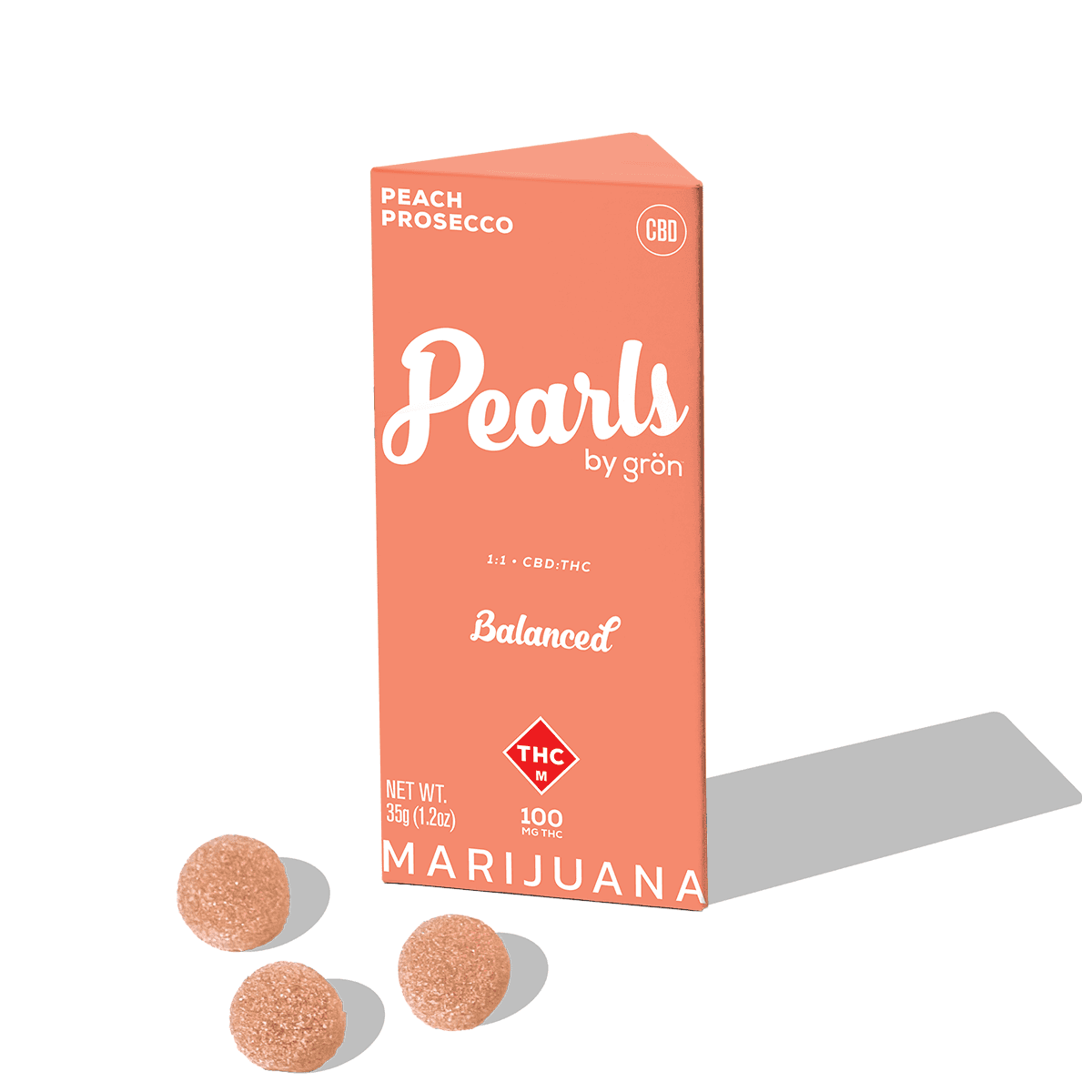 Grön Gron: Ratio Gummies | Peach Prosecco 1:1 | 100mg THC : 100mg CBD | 10pk