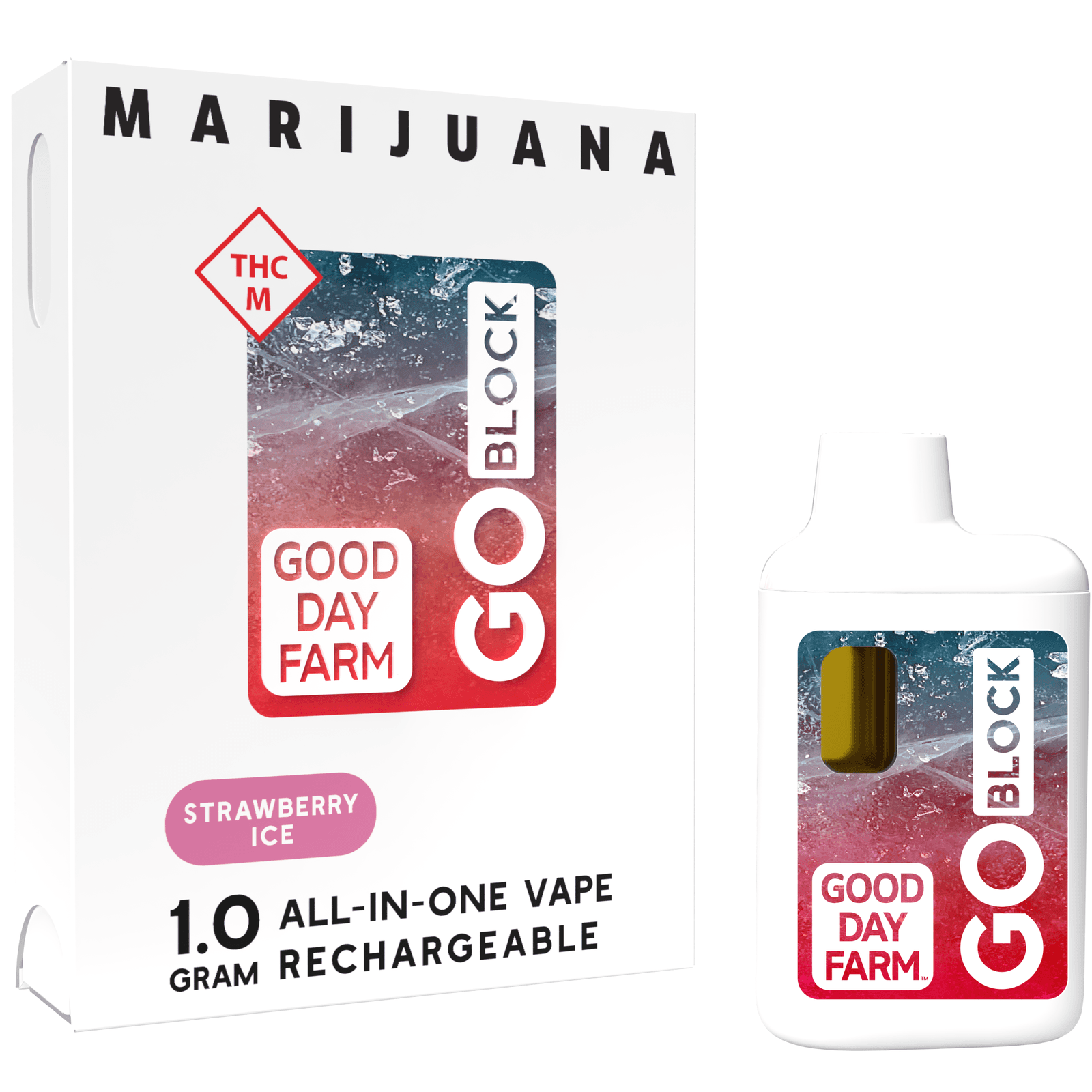 Good Day Farm GDF: GO Block Vape | Strawberry Ice | All-In-One | 1g