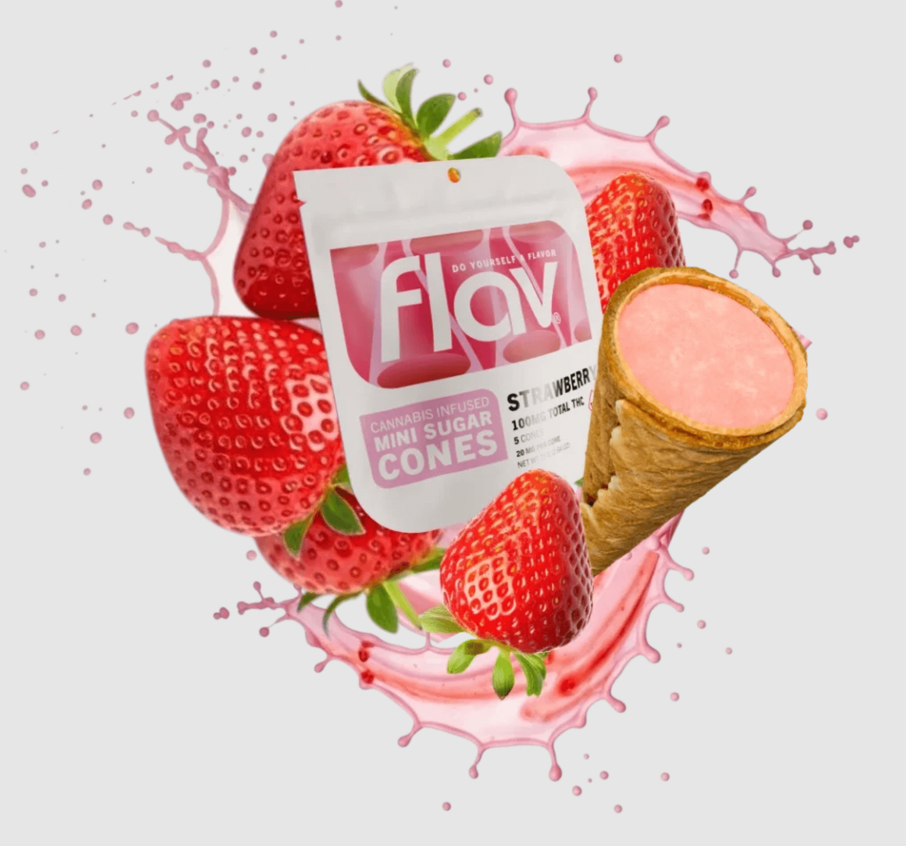 FLAV Strawberry | Mini Waffle Cones | 100mg (5pcs)