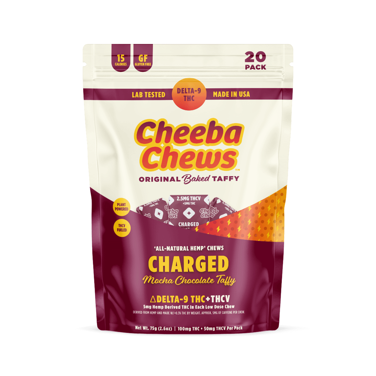 Cheeba Chews® Mocha Chocolate THCV Charged Energy Taffy 20pk (100mg)