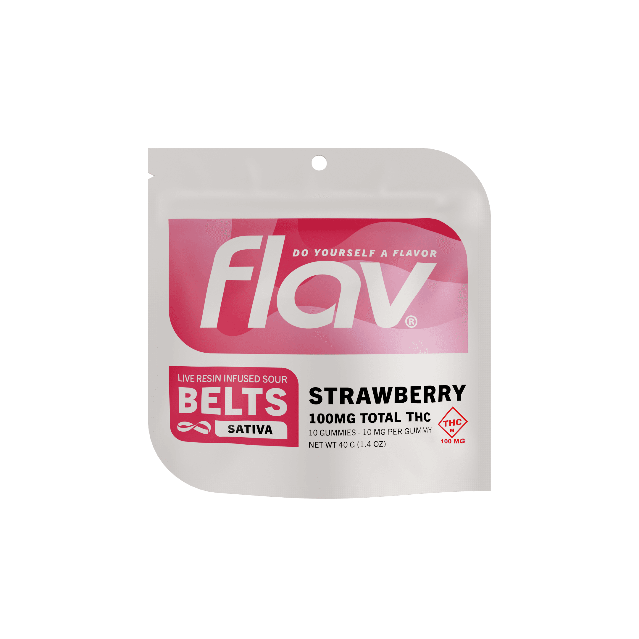FLAV Candy | Live Resin Sour Belts | Strawberry | 1000mg | 10pk