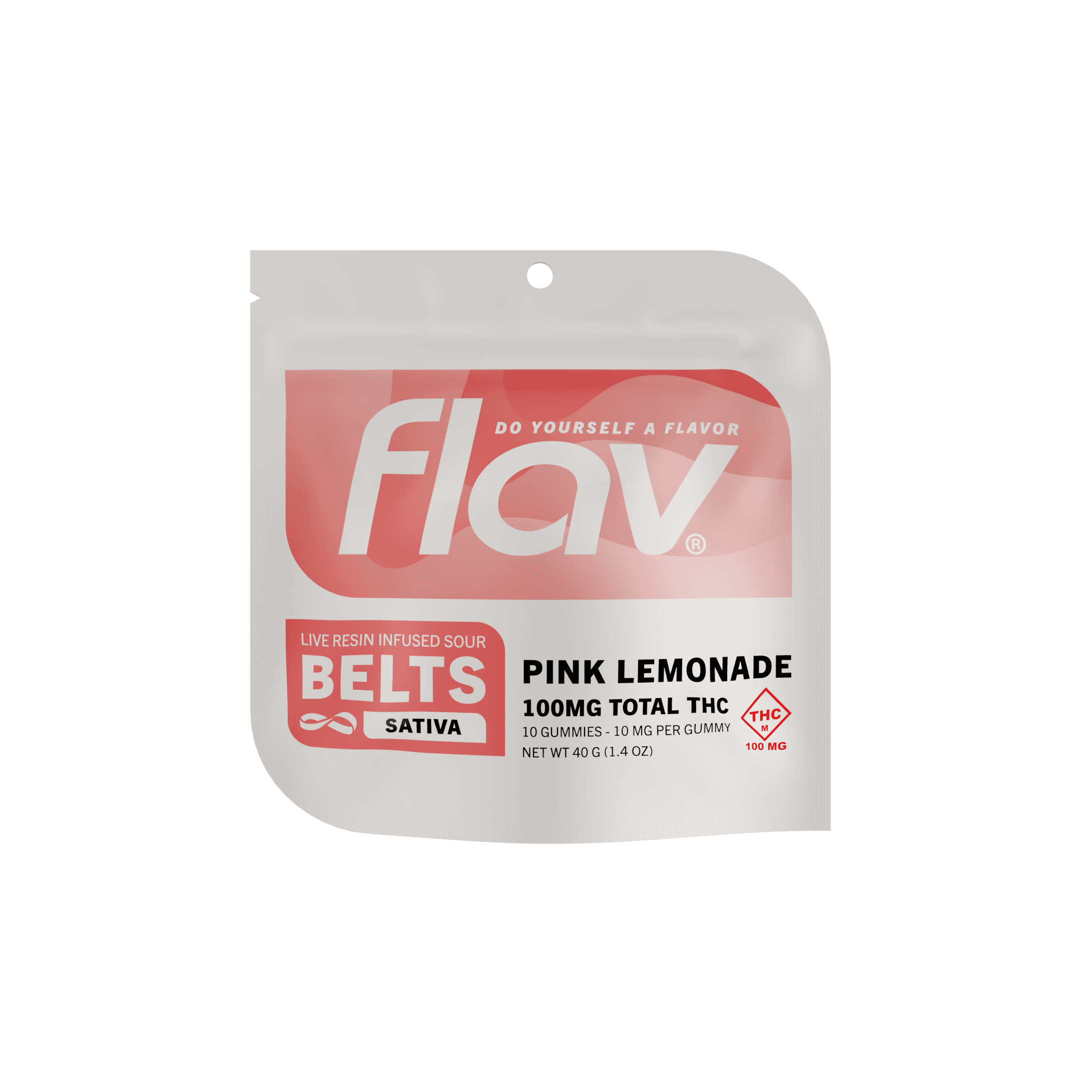 FLAV Candy | Live Resin Sour Belts | Pink Lemonade | 100mg | 10pk