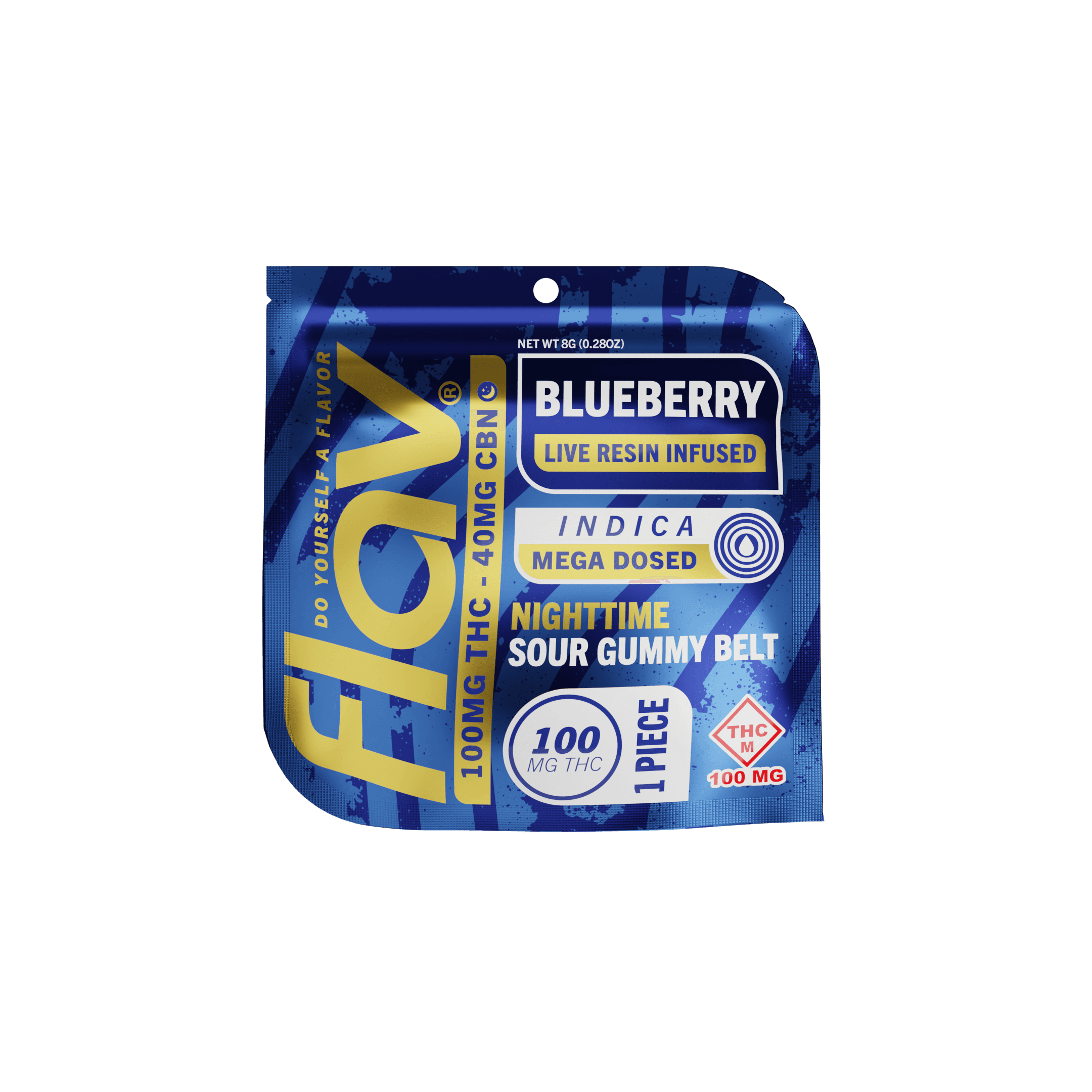 FLAV Blueberry Nighttime Live Resin Sour Belts 10pk (100mg)