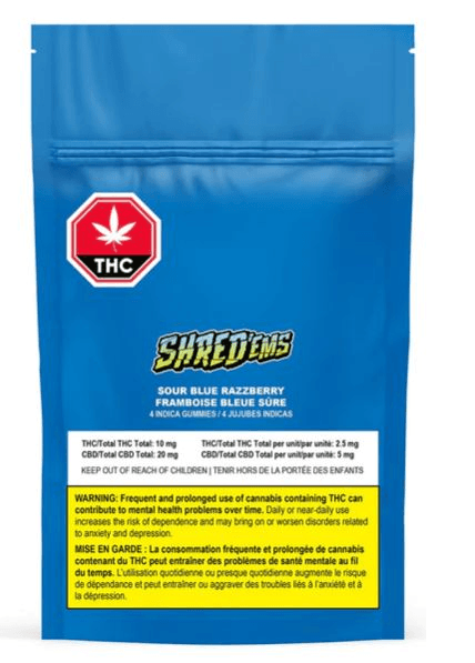 SHRED Sour Blue Razzberry Gummies 4-pack