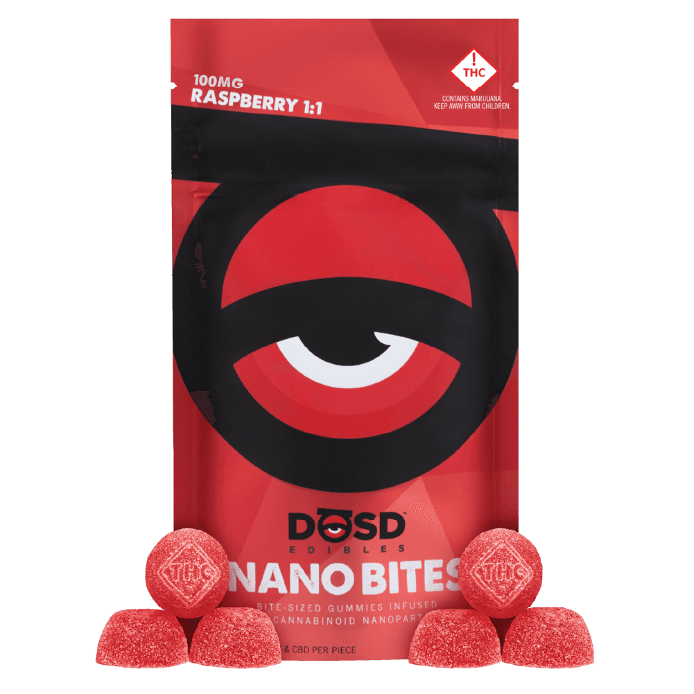 DŌSD Edibles Red Raspberry (H) - (1:1 THC:CBD) - 100mg Nano Bites - DOSD