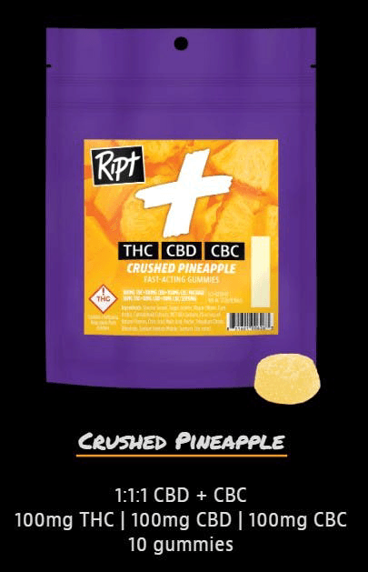 Ript Crushed Pineapple (H) - (1:1:1 THC:CBD:CBC) 100mg Gummies - Ript Plus