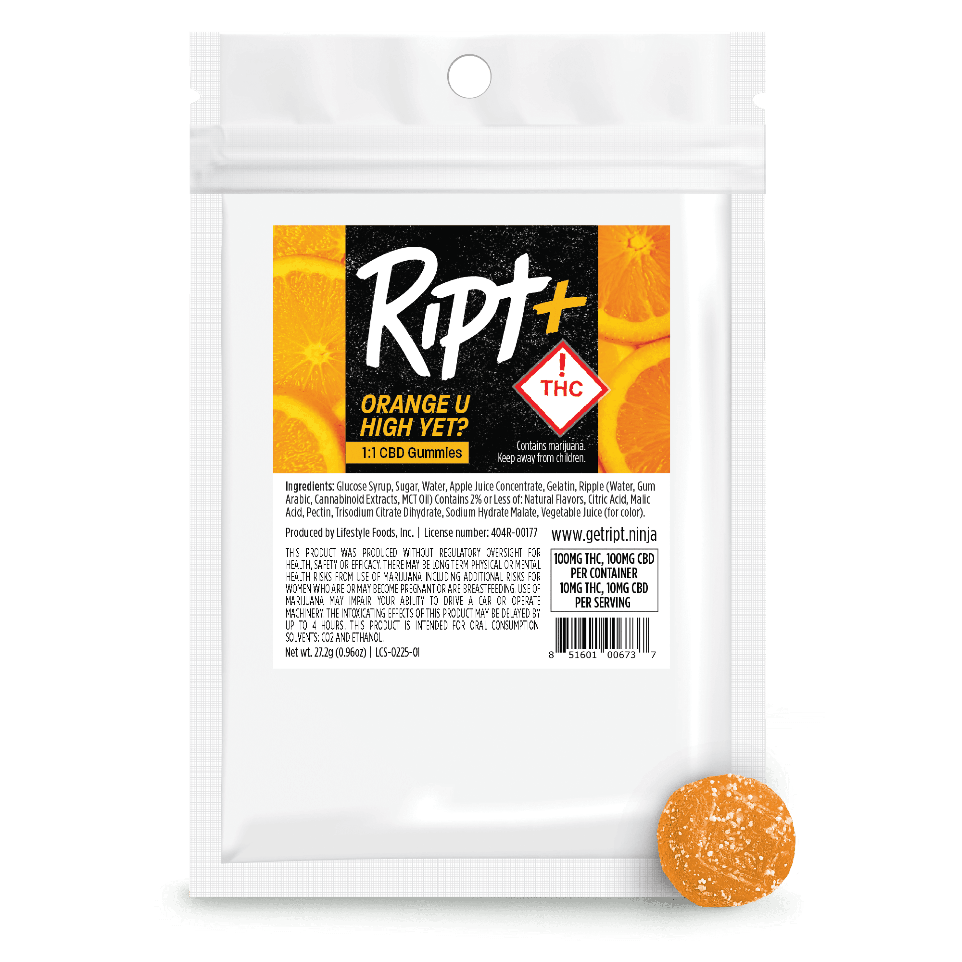 Ripple Ript + Gummies - Crushed Pineapple 100 THC : 100 CBD : 100 CBC