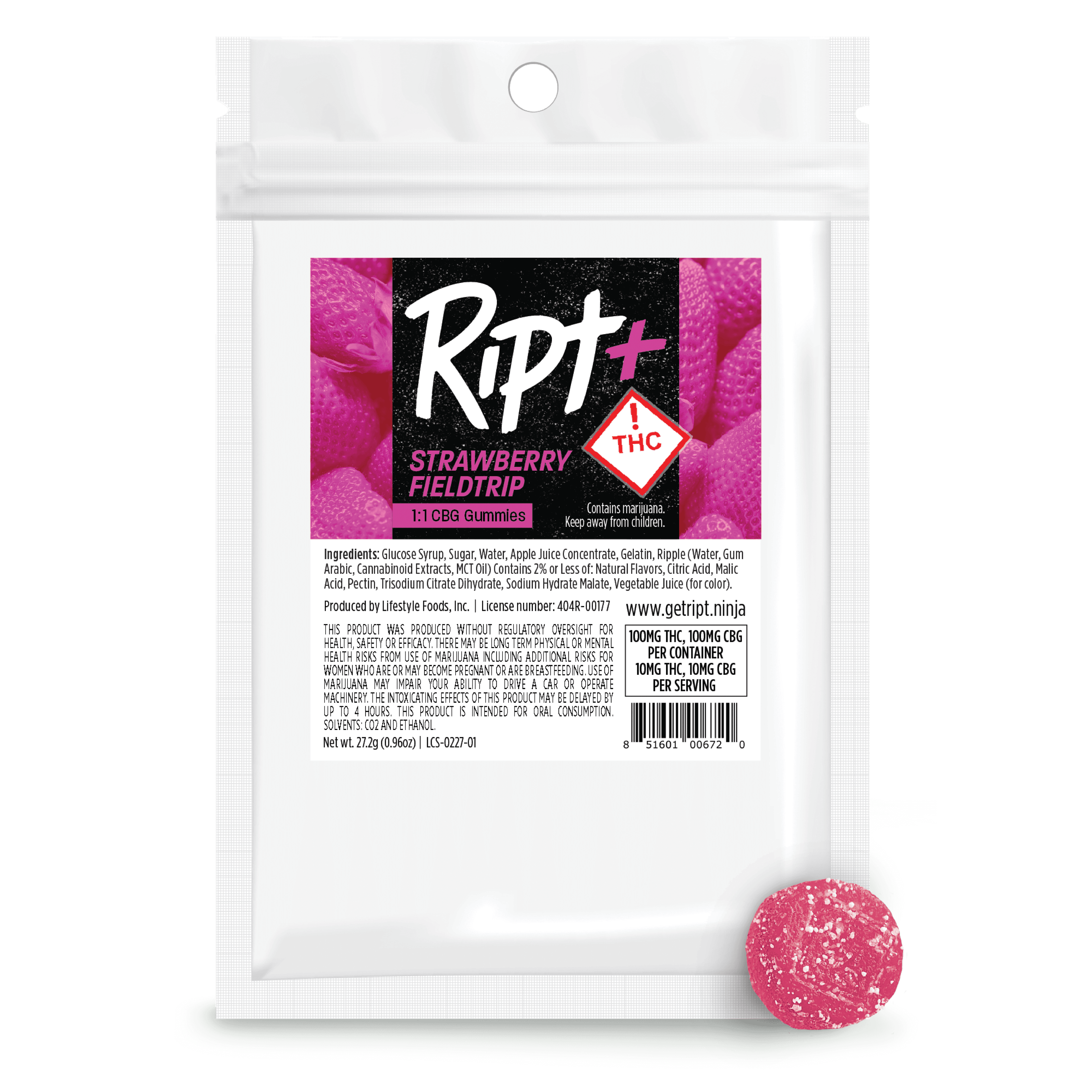 Ript 1:1 CBG - Strawberry Fieldtrip (100mg THC | 100mg CBG)