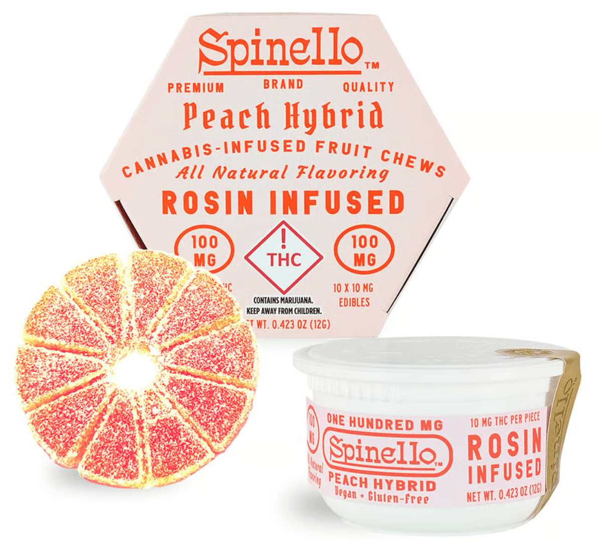 Spinello Peach-(H)-Scored Rosin Gummies-100mg-Spinello