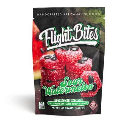 Flight Bites Sour Watermelon Live Hash Rosin Gummies [H] | 100mg