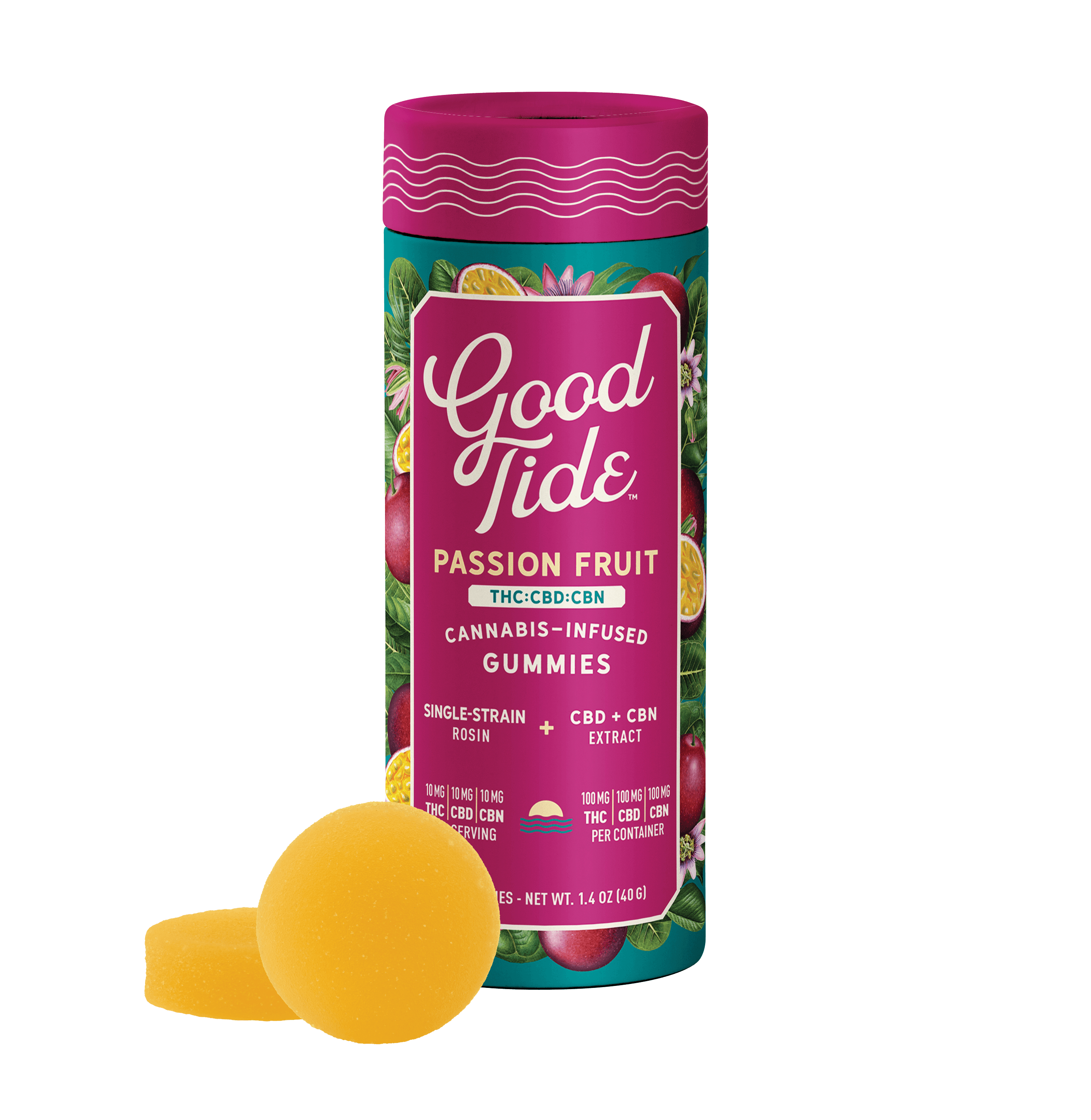 Good Tide Gummies Good Tide Hash Rosin Gummies - Passion Fruit 1:1:1 100mg (THC/CBD/CBN) (Indica)