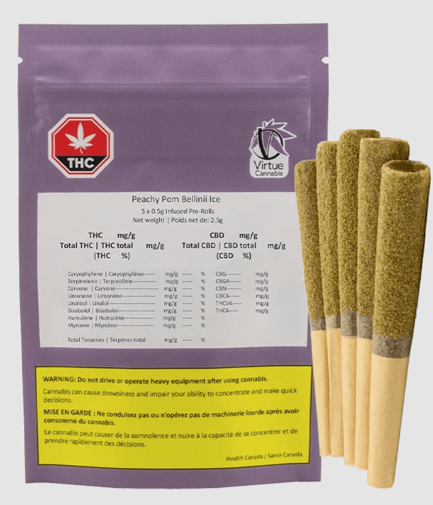 Virtue Cannabis Virtue Peachy Pom Bellini Ice Fortified Infused Prerolls 5x0.5g