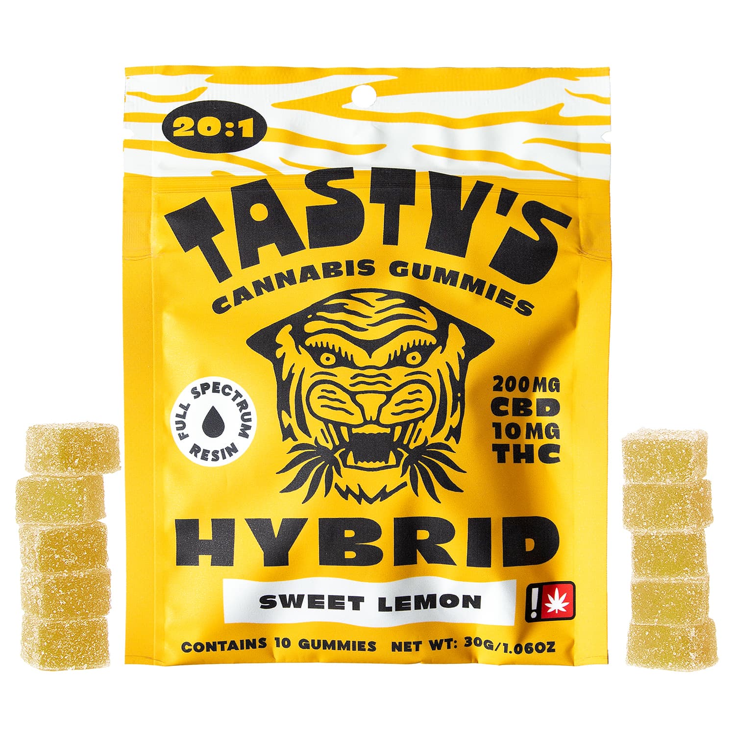 Tastys OR Gummies - Hybrid - THC:10mg CBD:200mg - 10pk - Sweet Lemon
