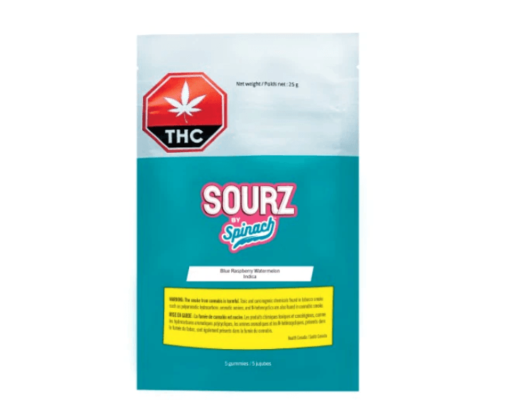 SOURZ by Spinach Blue Raspberry Watermelon Gummies - Indica - 5 Pack