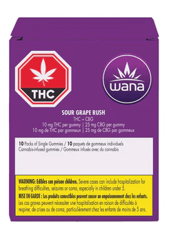 Wana Sour Grape Rush THC/CBG Chews | 10-Pack