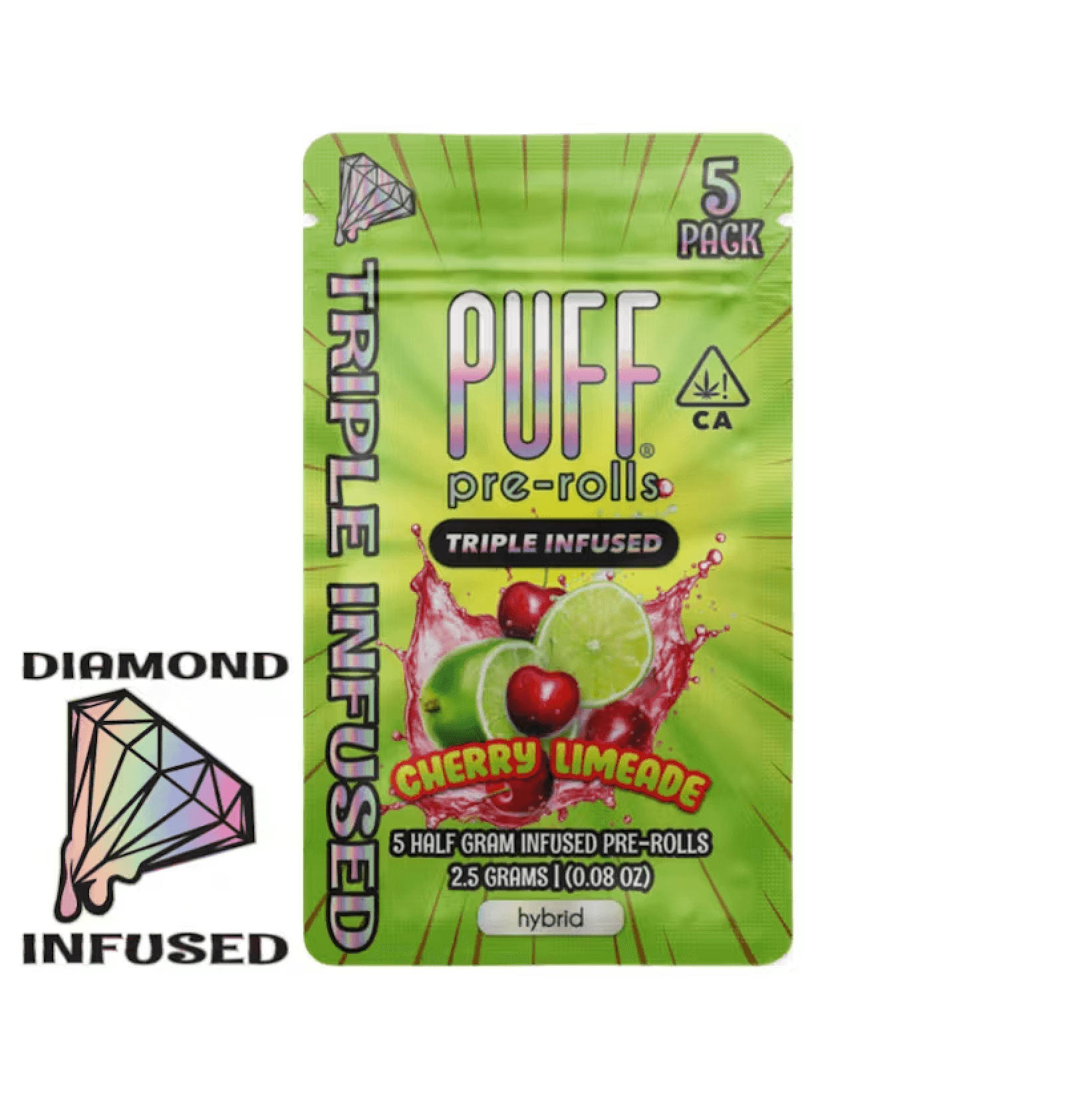 Puff DIAMOND INFUSED PREROLL 5PK [2.5G] CHERRY LIMEADE - 2.5 G - 5 PACK