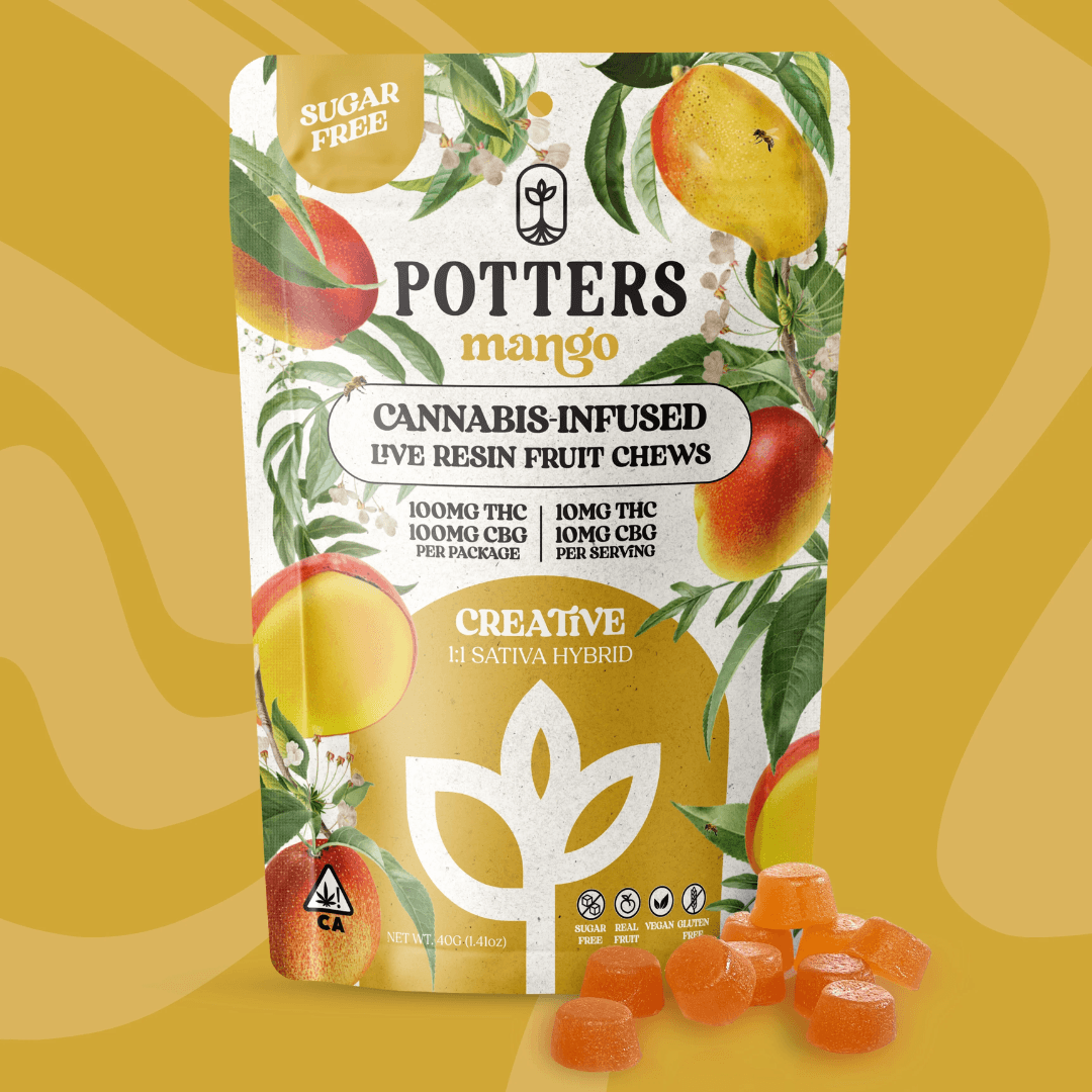 Potters Mango (1:1 THC/CBG) Sugar Free Live Resin Chews 100mg