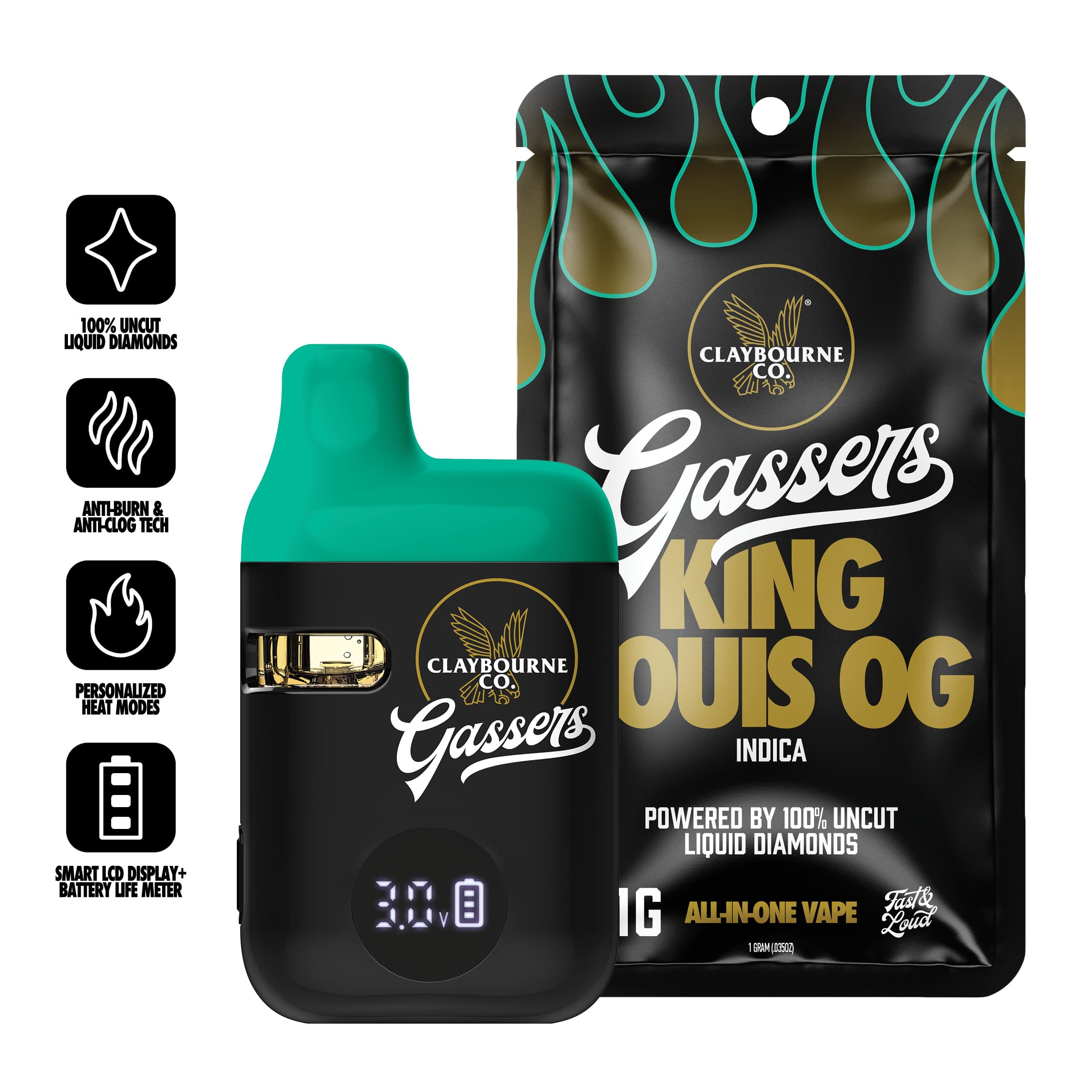 Claybourne Co. Claybourne Co. Gassers King Louis OG (I) Live Resin Liquid Diamond Disposable Vape 1g