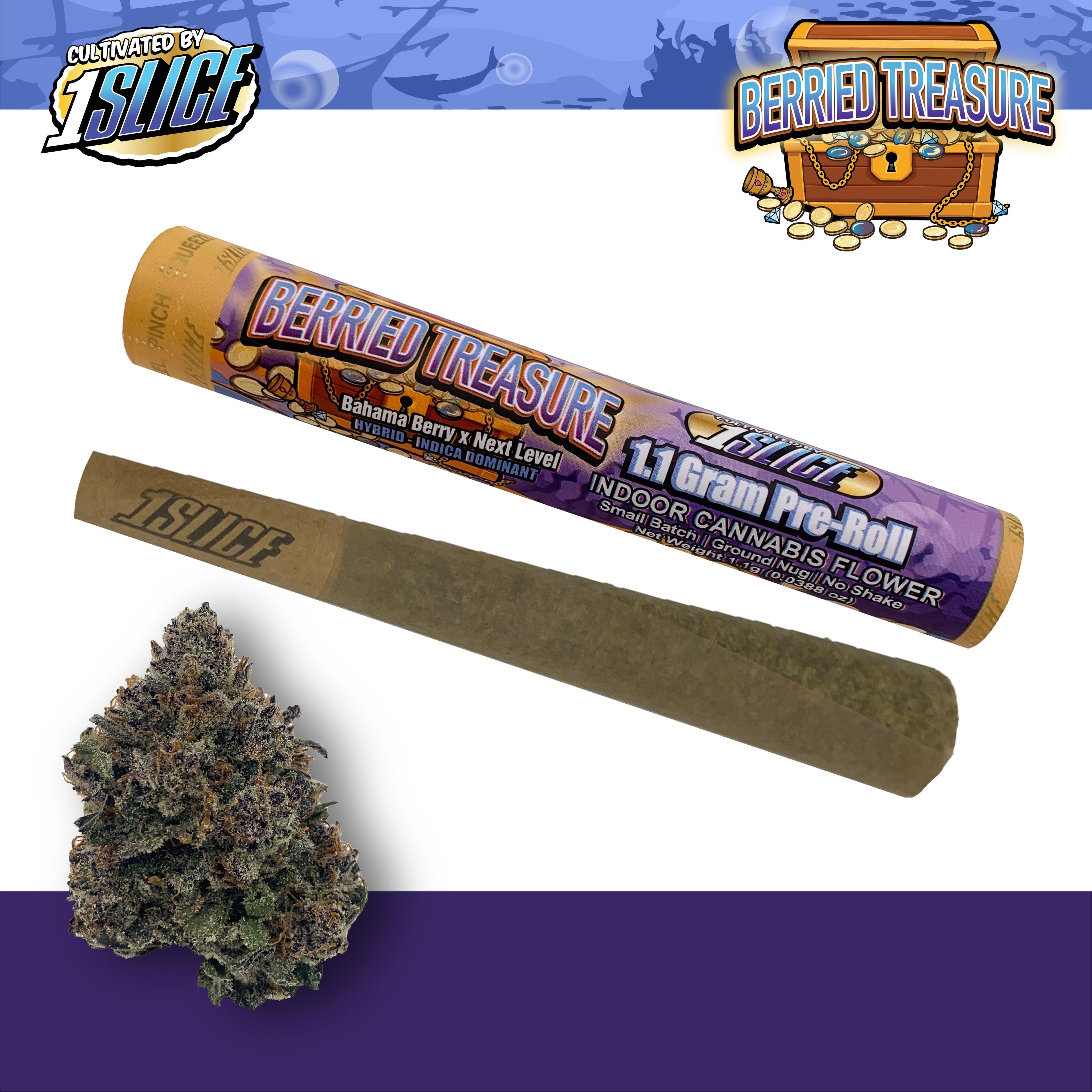 #1 Slice Berried Treasure | 1.1g | Pre roll | Indica Dominant | 1 Slice